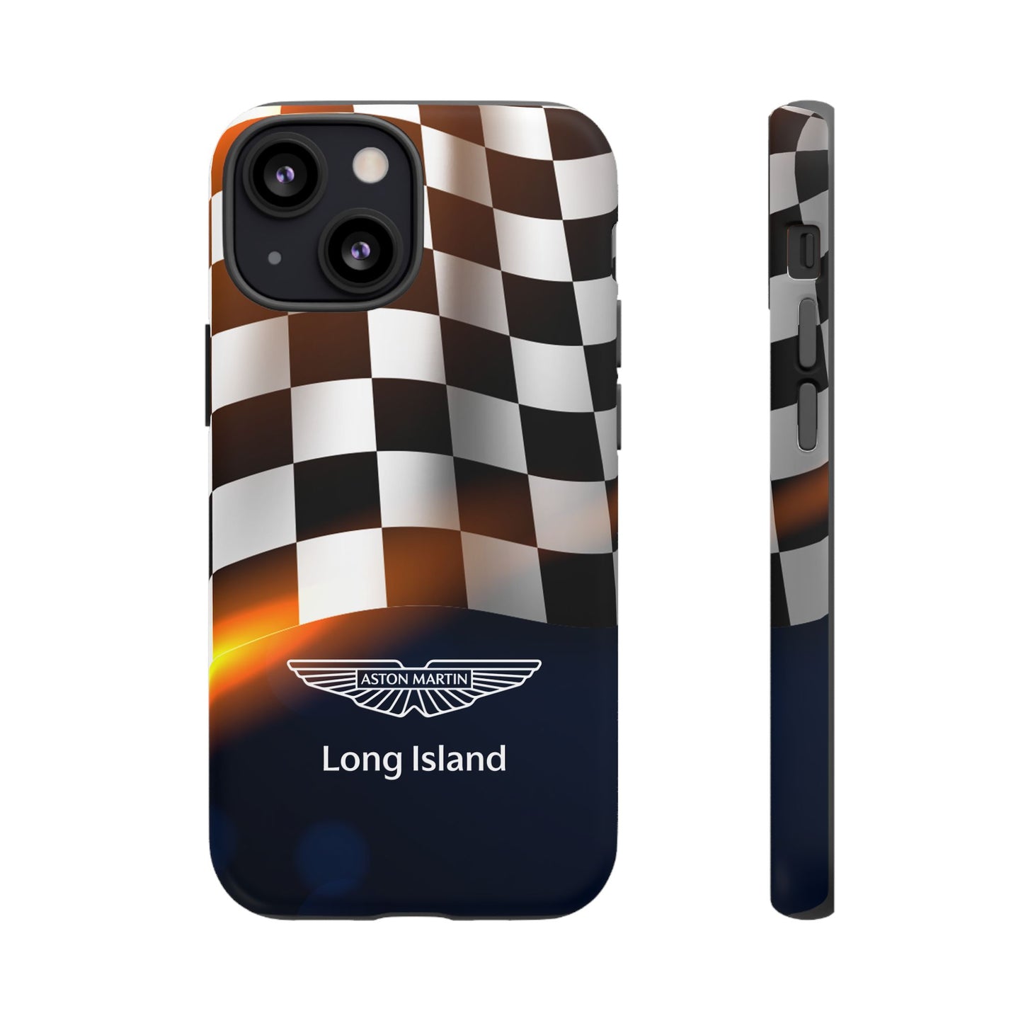 Aston Martin Long Island F1 Checkered Flag Impact-Resistant Phone Case | Durable Protection for Car Enthusiasts