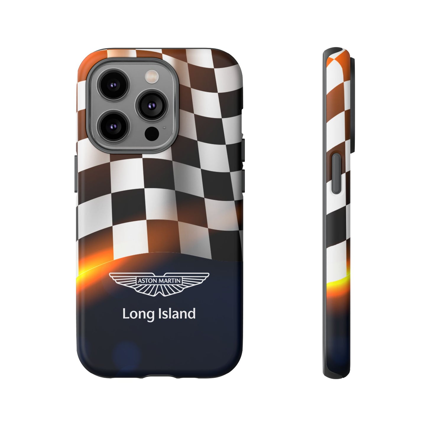 Aston Martin Long Island F1 Checkered Flag Impact-Resistant Phone Case | Durable Protection for Car Enthusiasts