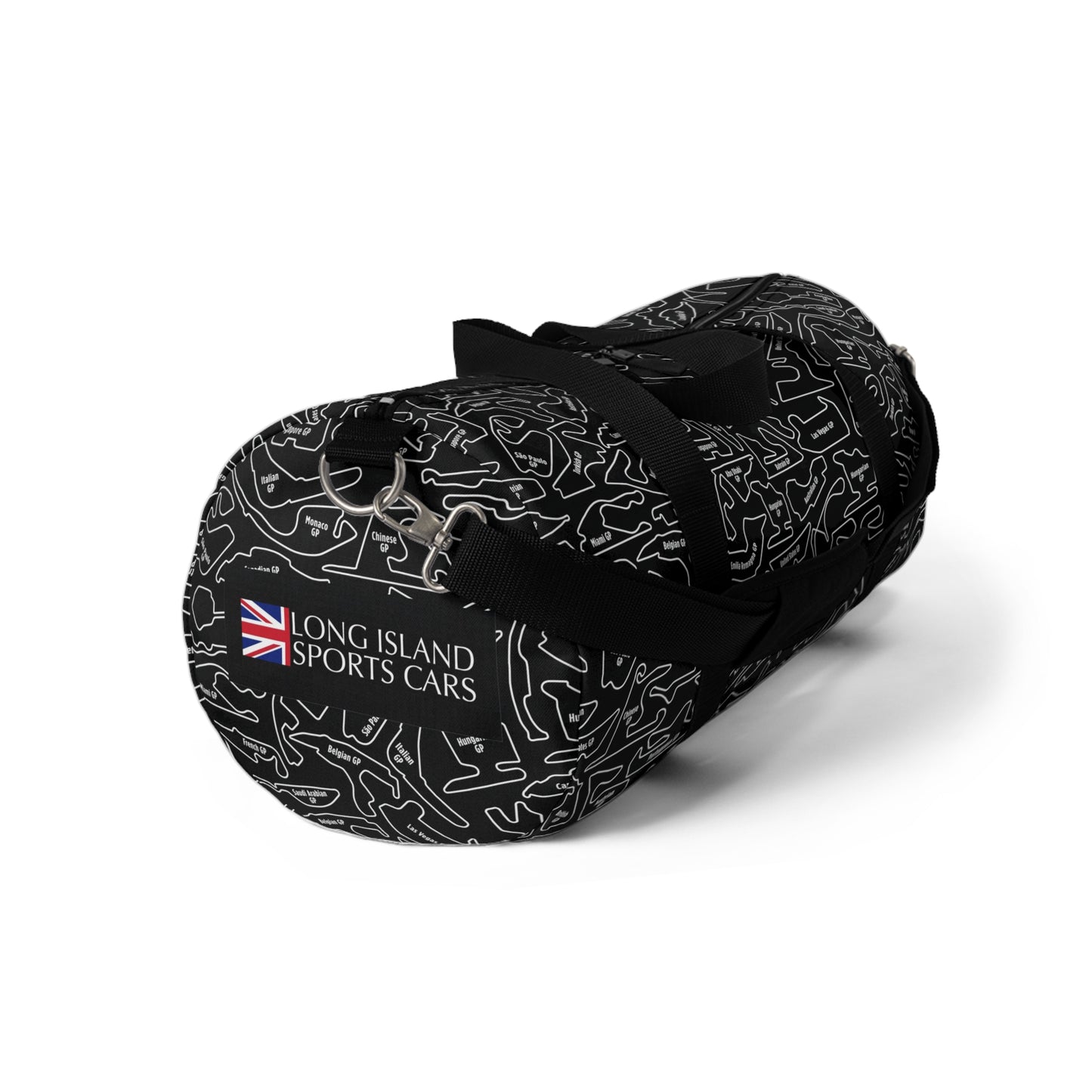Long Island Sports Cars F1 Racetrack Vibrant Black Travel Duffel Bag