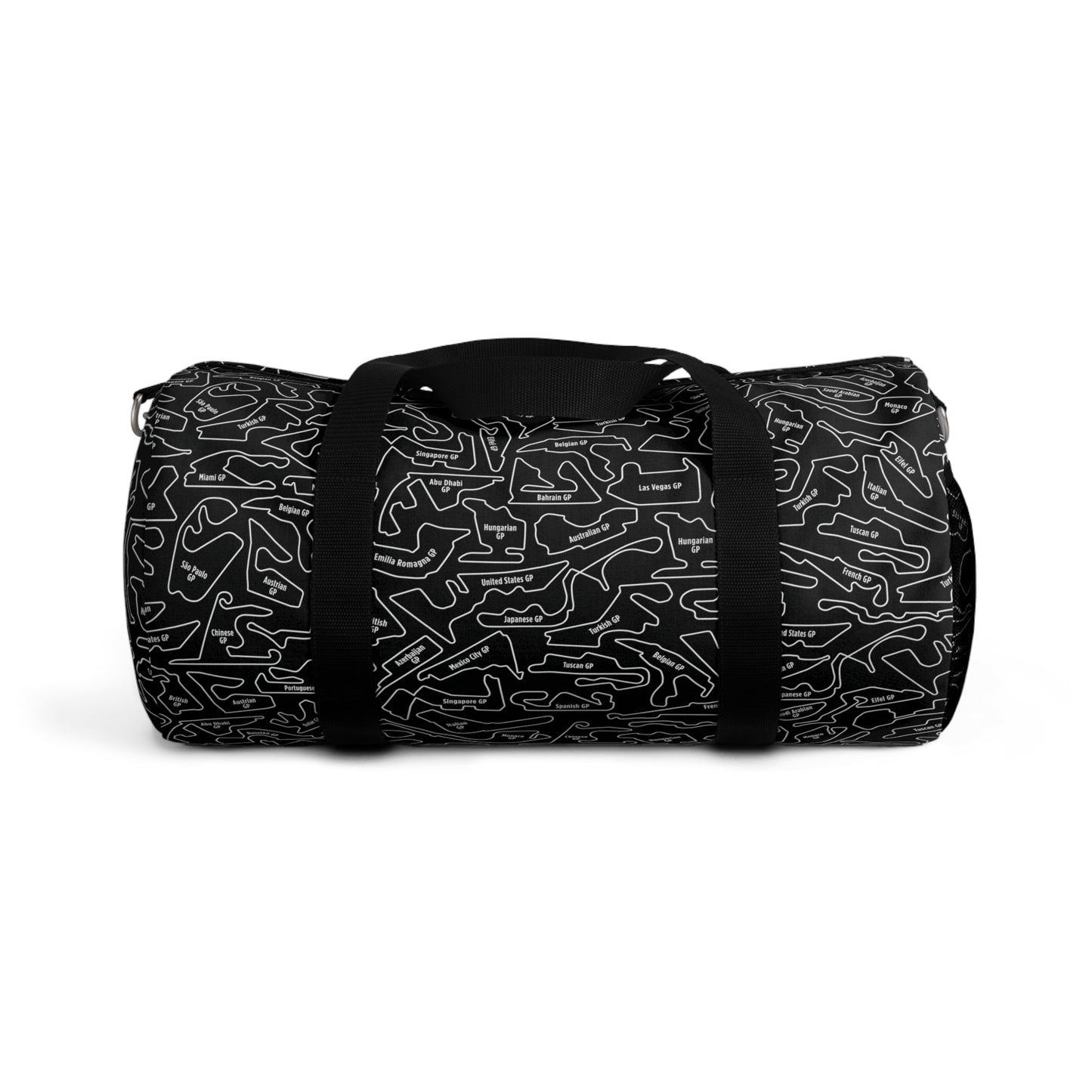 Long Island Sports Cars F1 Racetrack Vibrant Black Travel Duffel Bag
