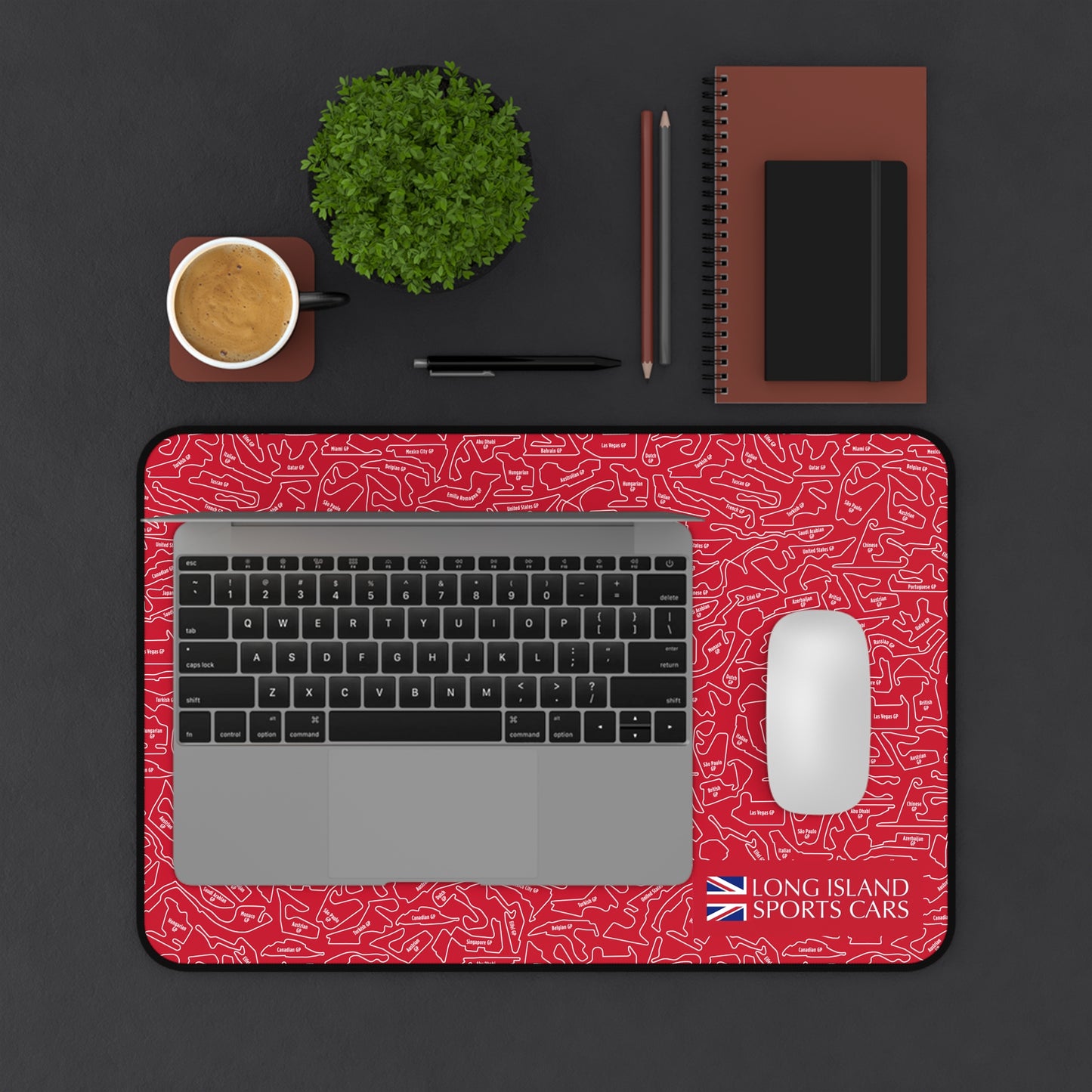 Long Island Sports Cars Mouse Pad Red F1 Racing Track Pattern Desk Mat
