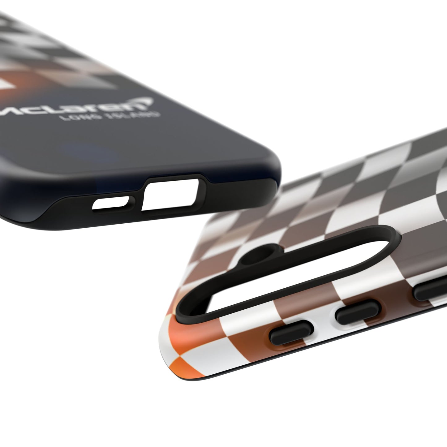 McLaren Long Island F1 Checkered Flag Impact-Resistant Phone Case | Durable Protection for Car Enthusiasts