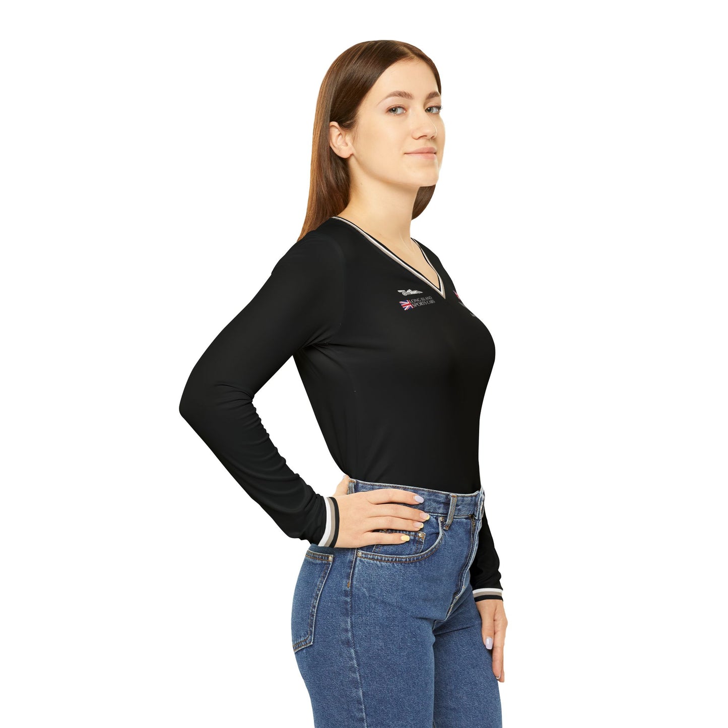 Aston Martin Long Island Long Sleeve V-Neck Shirt Performance Top for Women