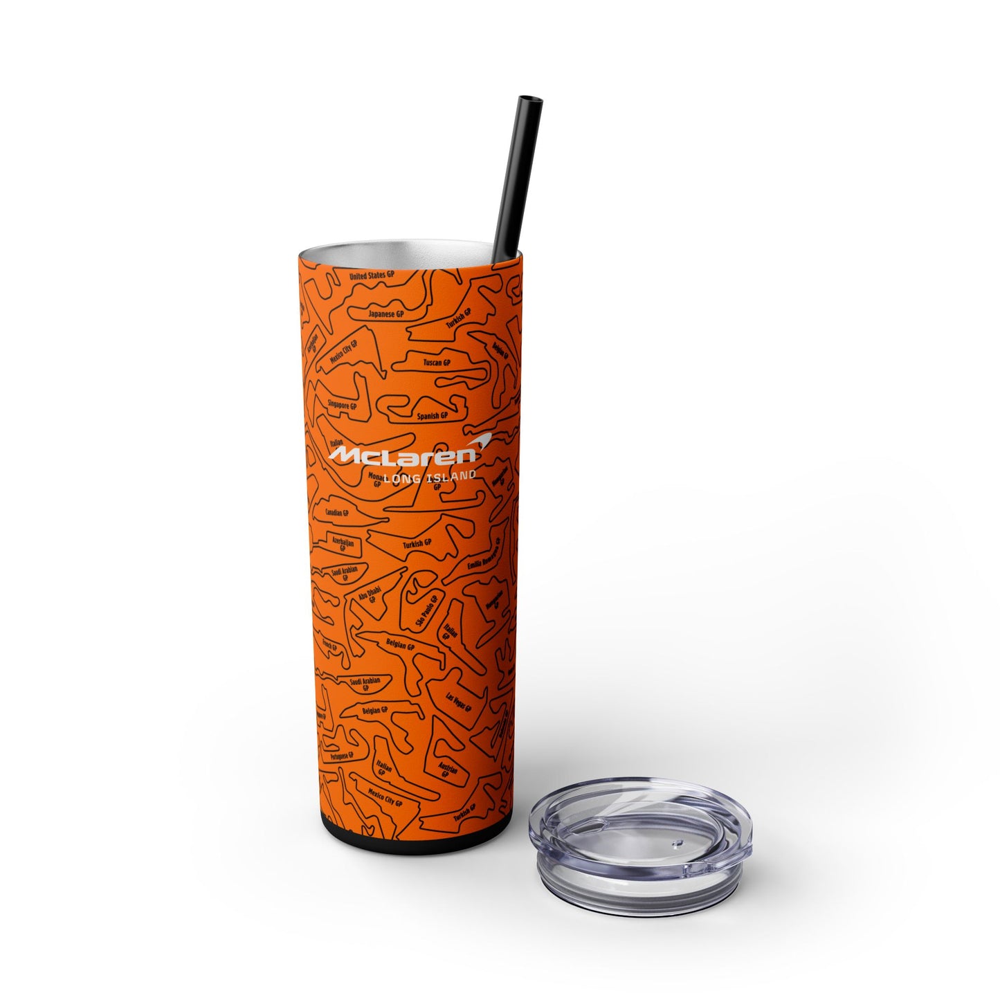 McLaren Long Island F1 Race Tracks 20oz Skinny Tumbler with Straw - Sleek Travel Mug for Car Enthusiasts