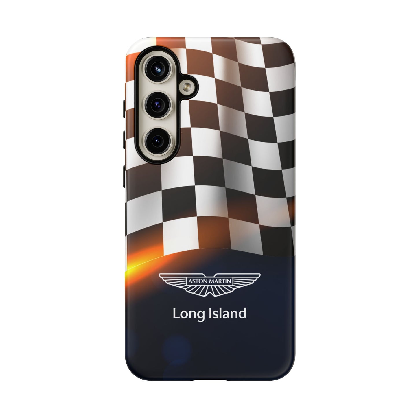 Aston Martin Long Island F1 Checkered Flag Impact-Resistant Phone Case | Durable Protection for Car Enthusiasts
