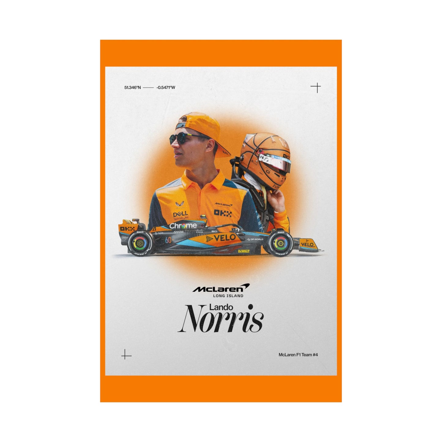 McLaren Long Island F1 inspired Lando Norris Satin Poster Home Decor for F1 Fans