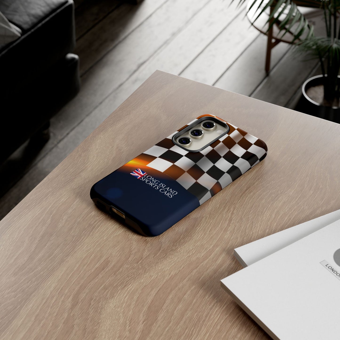 Long Island Sports Cars F1 Checkered Flag Impact-Resistant Phone Case | Durable Protection for Car Enthusiasts