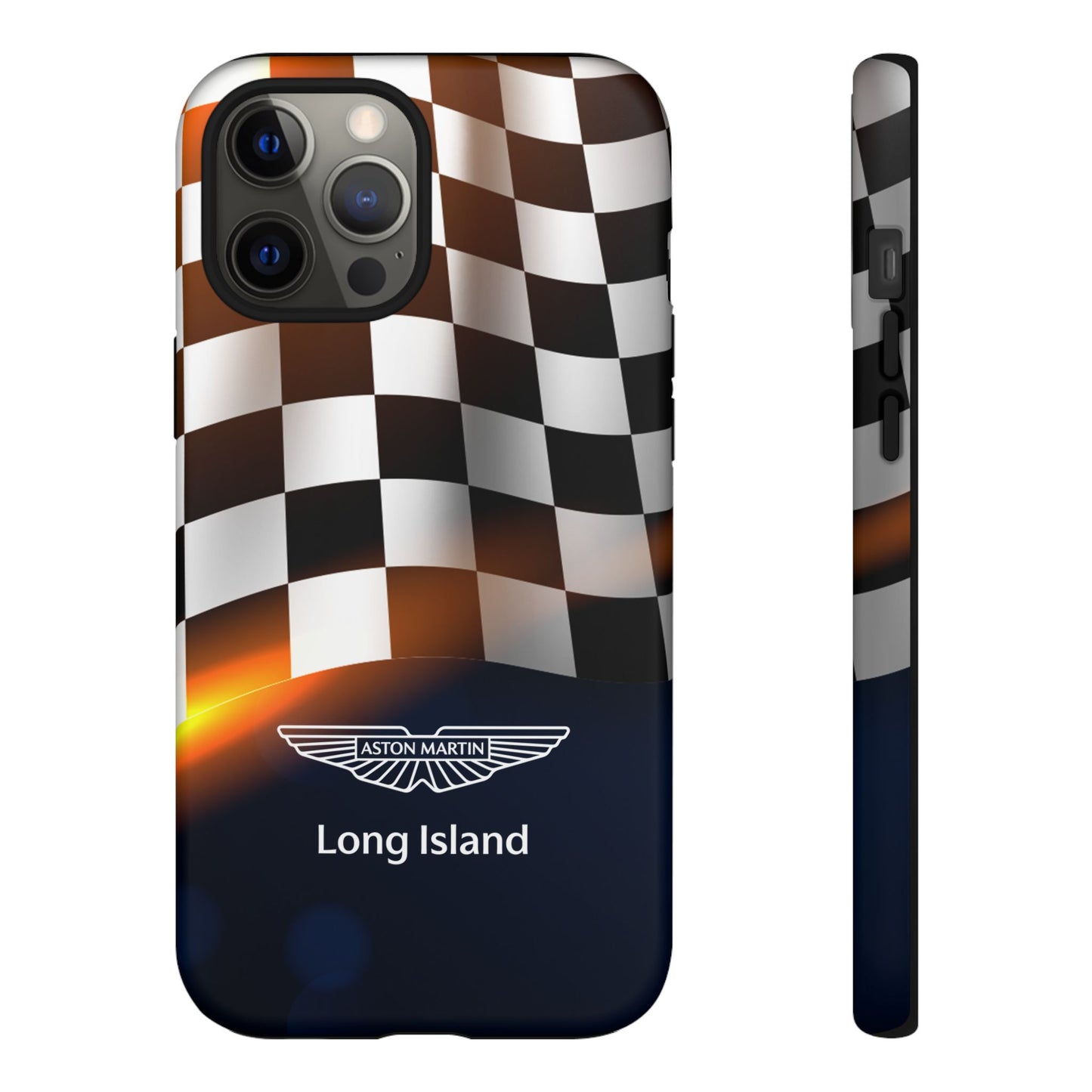 Aston Martin Long Island F1 Checkered Flag Impact-Resistant Phone Case | Durable Protection for Car Enthusiasts
