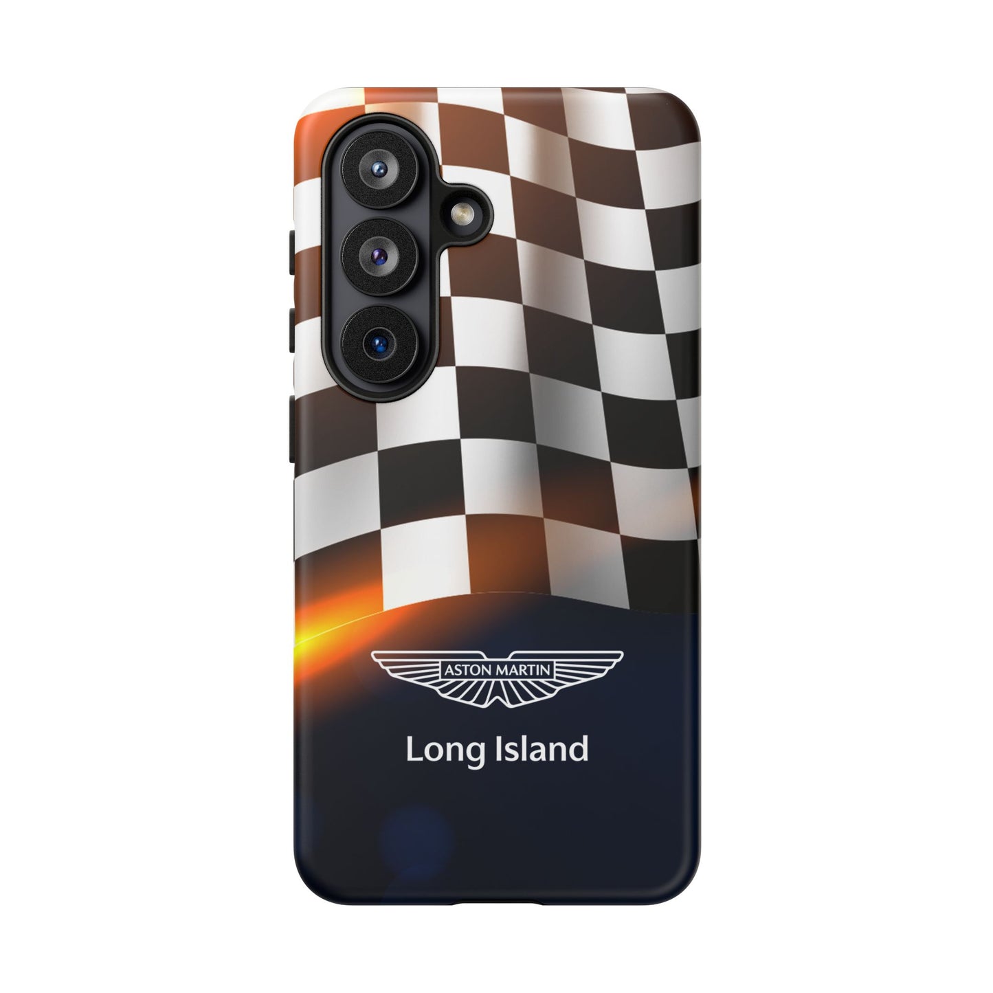 Aston Martin Long Island F1 Checkered Flag Impact-Resistant Phone Case | Durable Protection for Car Enthusiasts