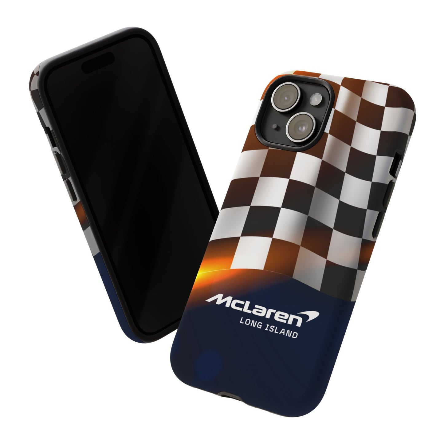 McLaren Long Island F1 Checkered Flag Impact-Resistant Phone Case | Durable Protection for Car Enthusiasts