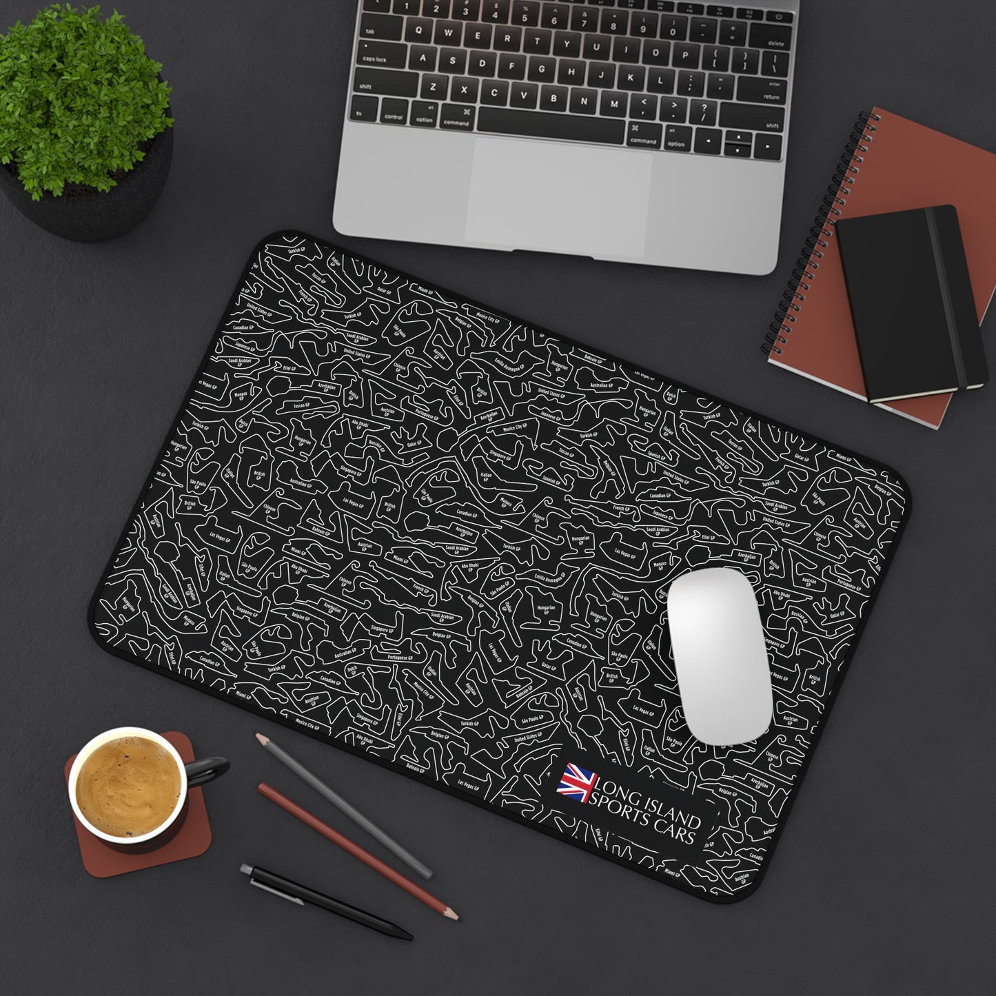 Long Island Sports Cars Mouse Pad Black F1 Racing Track Pattern Desk Mat