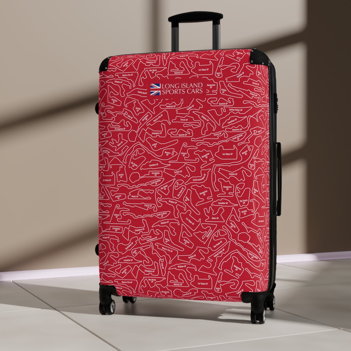 Long Island Sports Cars Vibrant Red F1 Racetrack Suitcase