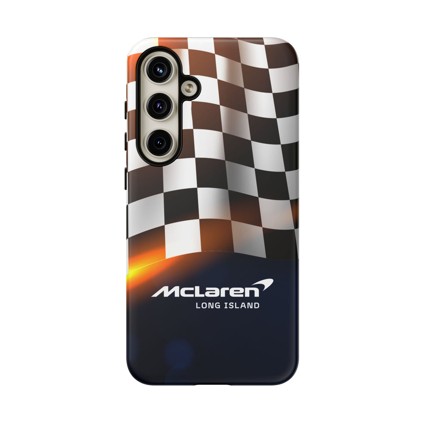 McLaren Long Island F1 Checkered Flag Impact-Resistant Phone Case | Durable Protection for Car Enthusiasts