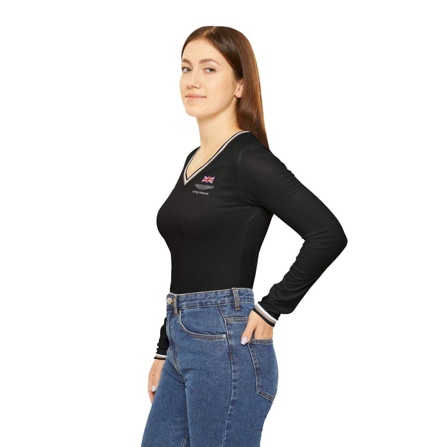 Aston Martin Long Island Long Sleeve V-Neck Shirt Performance Top for Women