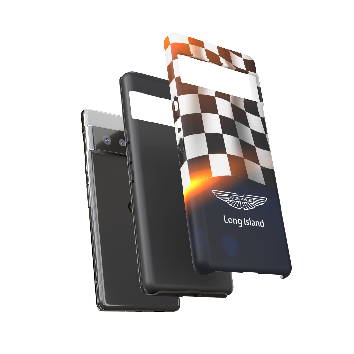 Aston Martin Long Island F1 Checkered Flag Impact-Resistant Phone Case | Durable Protection for Car Enthusiasts