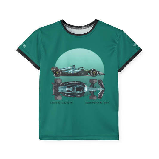 Kids Sports Jersey -Aston Martin Formula 1 inspired Design for Young Speed Enthusiasts