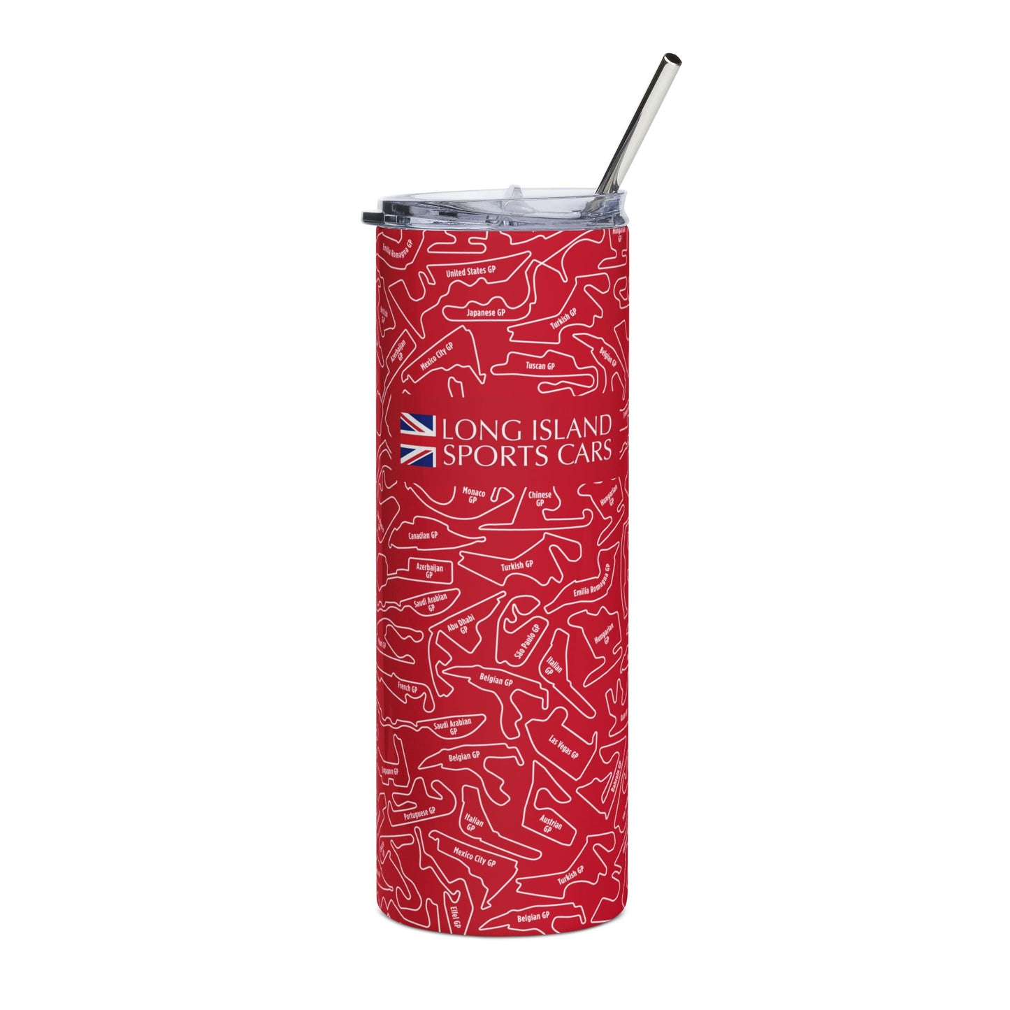 Long Island Sports Cars F1 Race Track Skinny Tumbler with Straw 20oz - Sleek Travel Mug for Car Enthusiasts