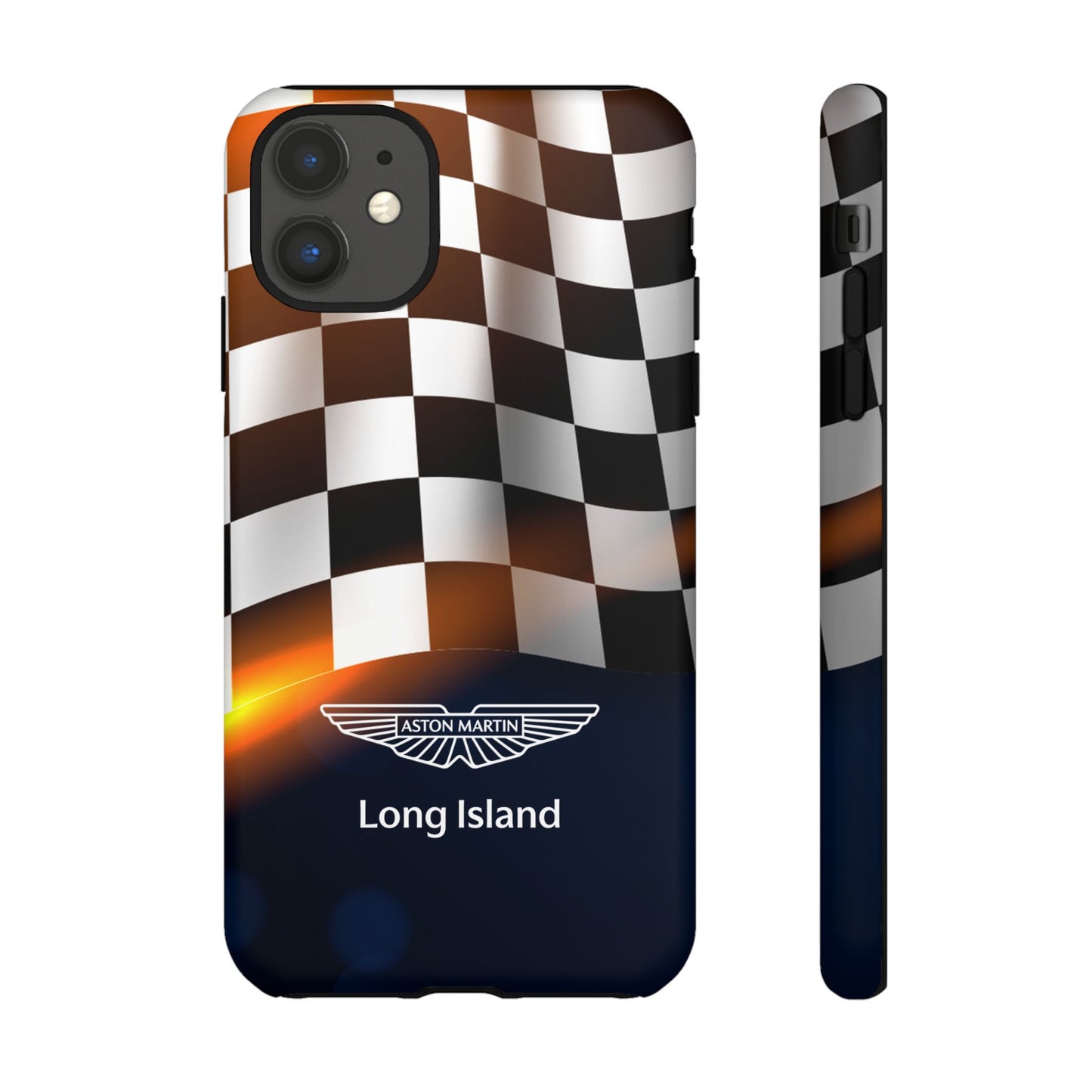 Aston Martin Long Island F1 Checkered Flag Impact-Resistant Phone Case | Durable Protection for Car Enthusiasts