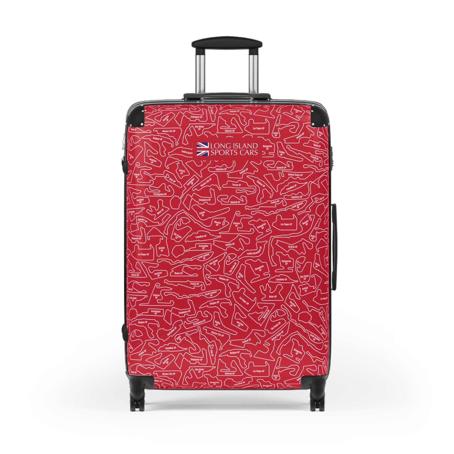 Long Island Sports Cars Vibrant Red F1 Racetrack Suitcase