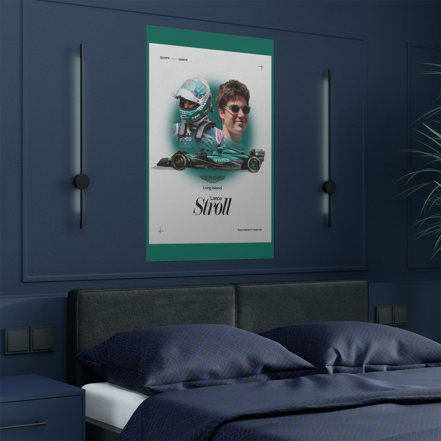 Aston Martin Long Island F1 inspired Lance Stroll Satin Poster Home Decor for F1 Fans
