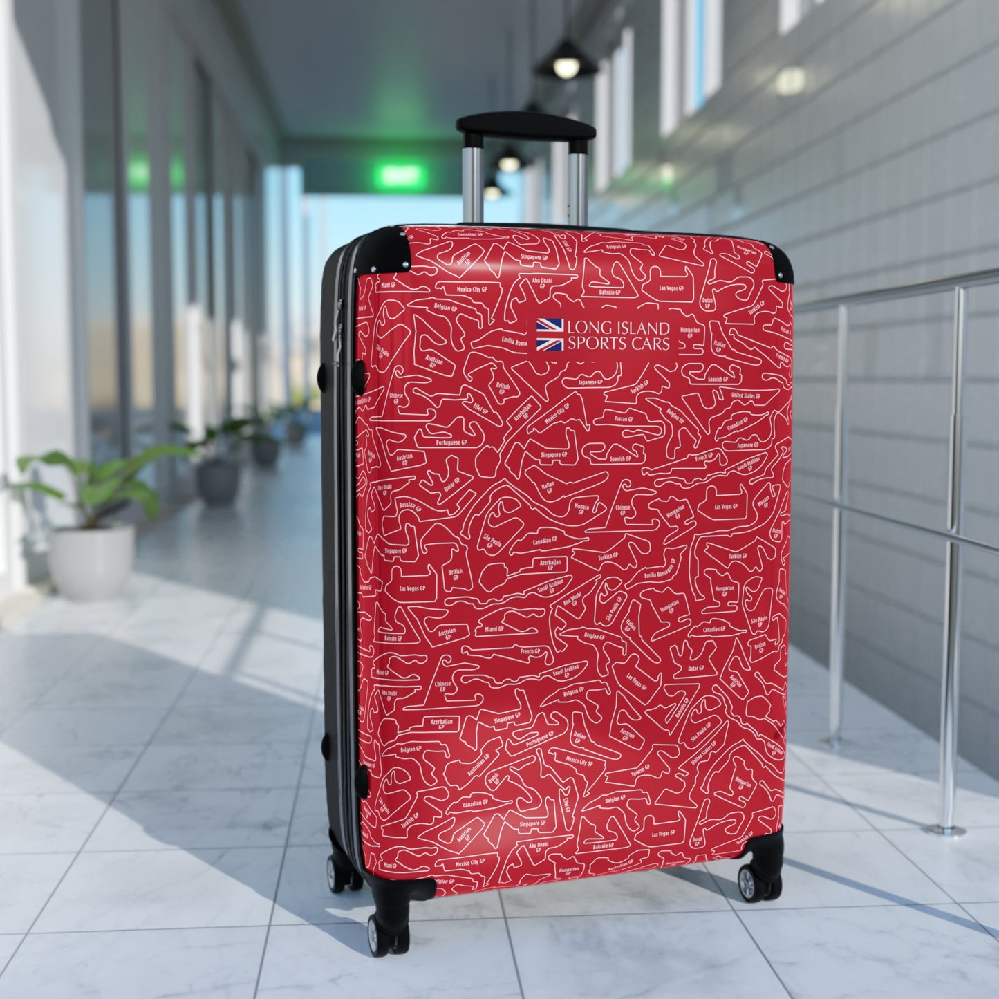 Long Island Sports Cars Vibrant Red F1 Racetrack Suitcase