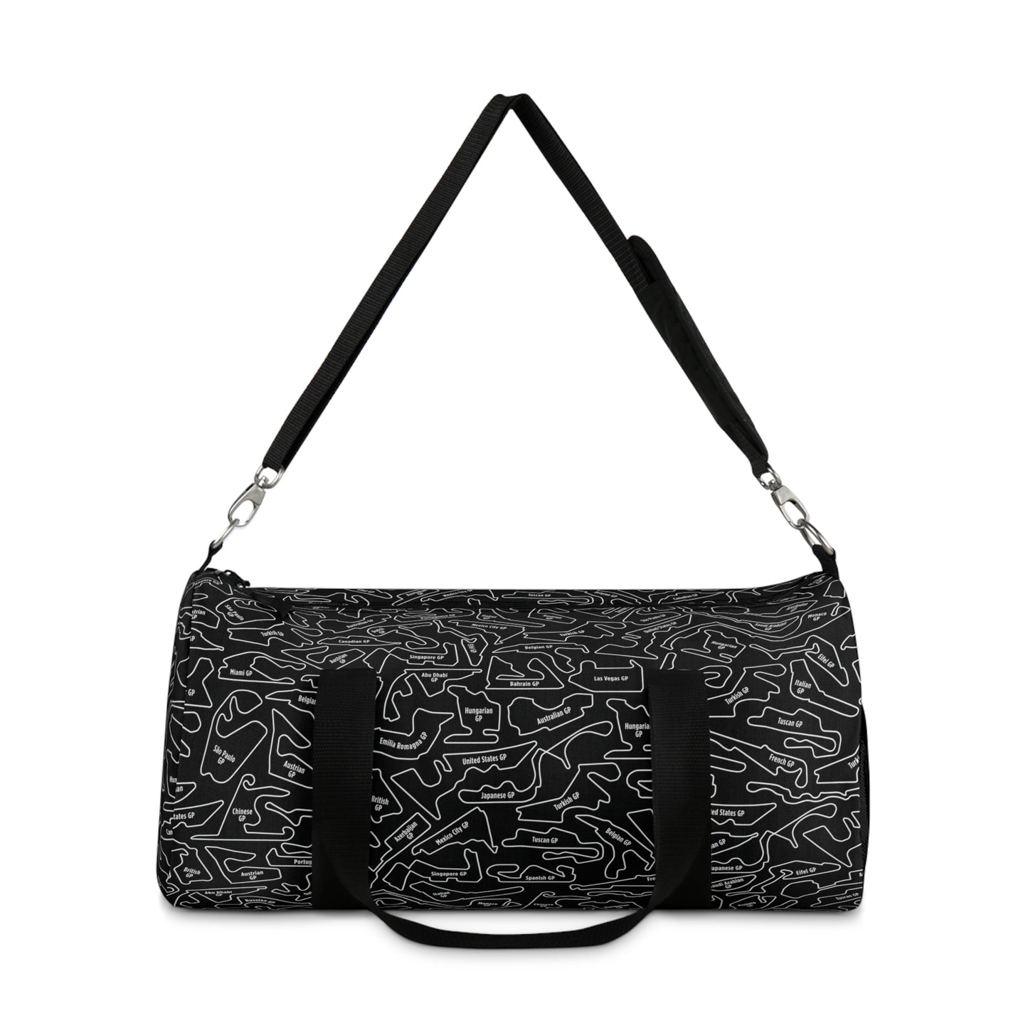 Long Island Sports Cars F1 Racetrack Vibrant Black Travel Duffel Bag