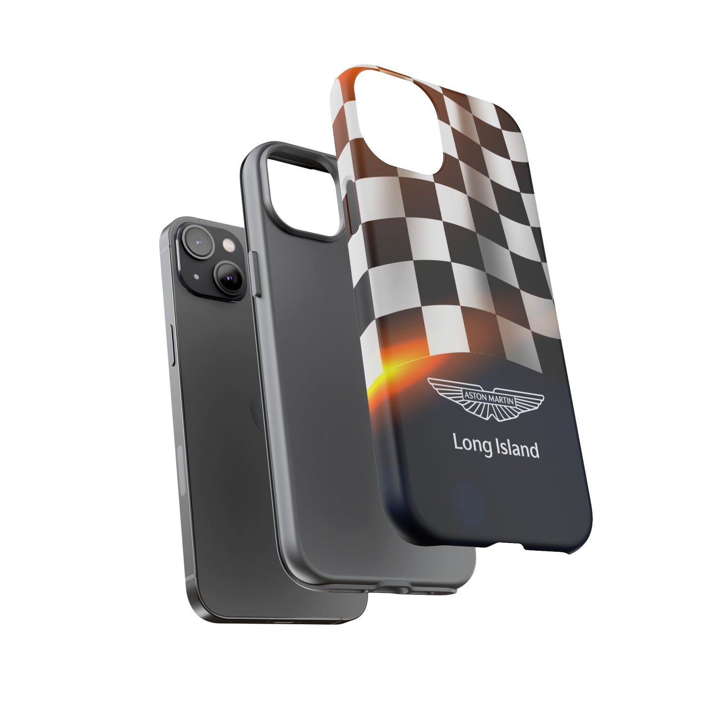 Aston Martin Long Island F1 Checkered Flag Impact-Resistant Phone Case | Durable Protection for Car Enthusiasts
