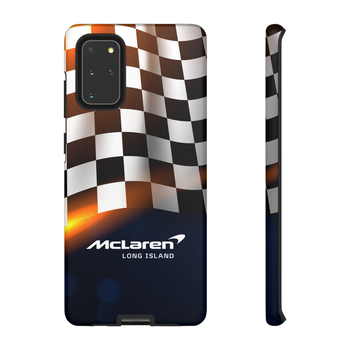 McLaren Long Island F1 Checkered Flag Impact-Resistant Phone Case | Durable Protection for Car Enthusiasts
