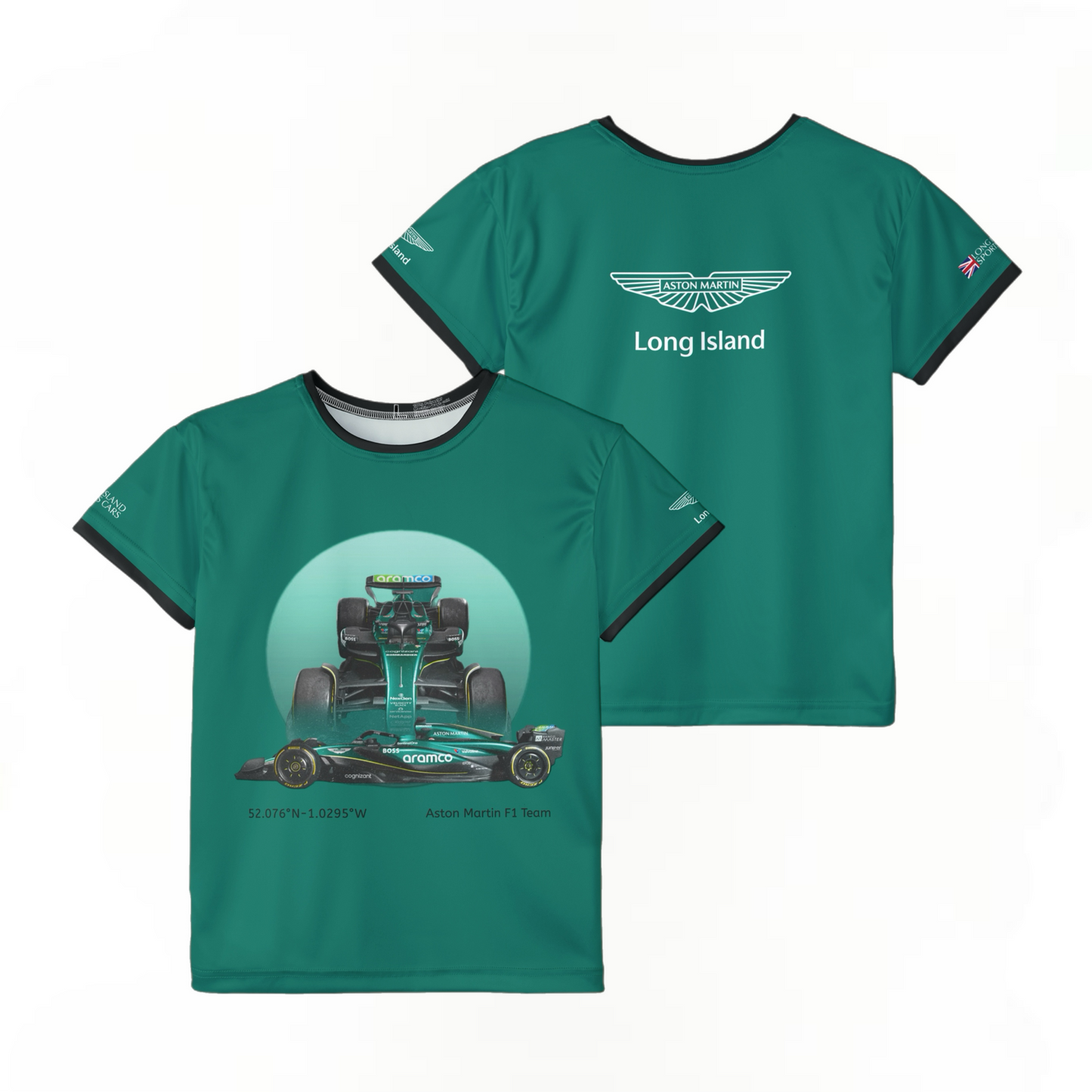 Kids Sports Jersey -Aston Martin Formula 1 inspired Design for Young Speed Enthusiasts