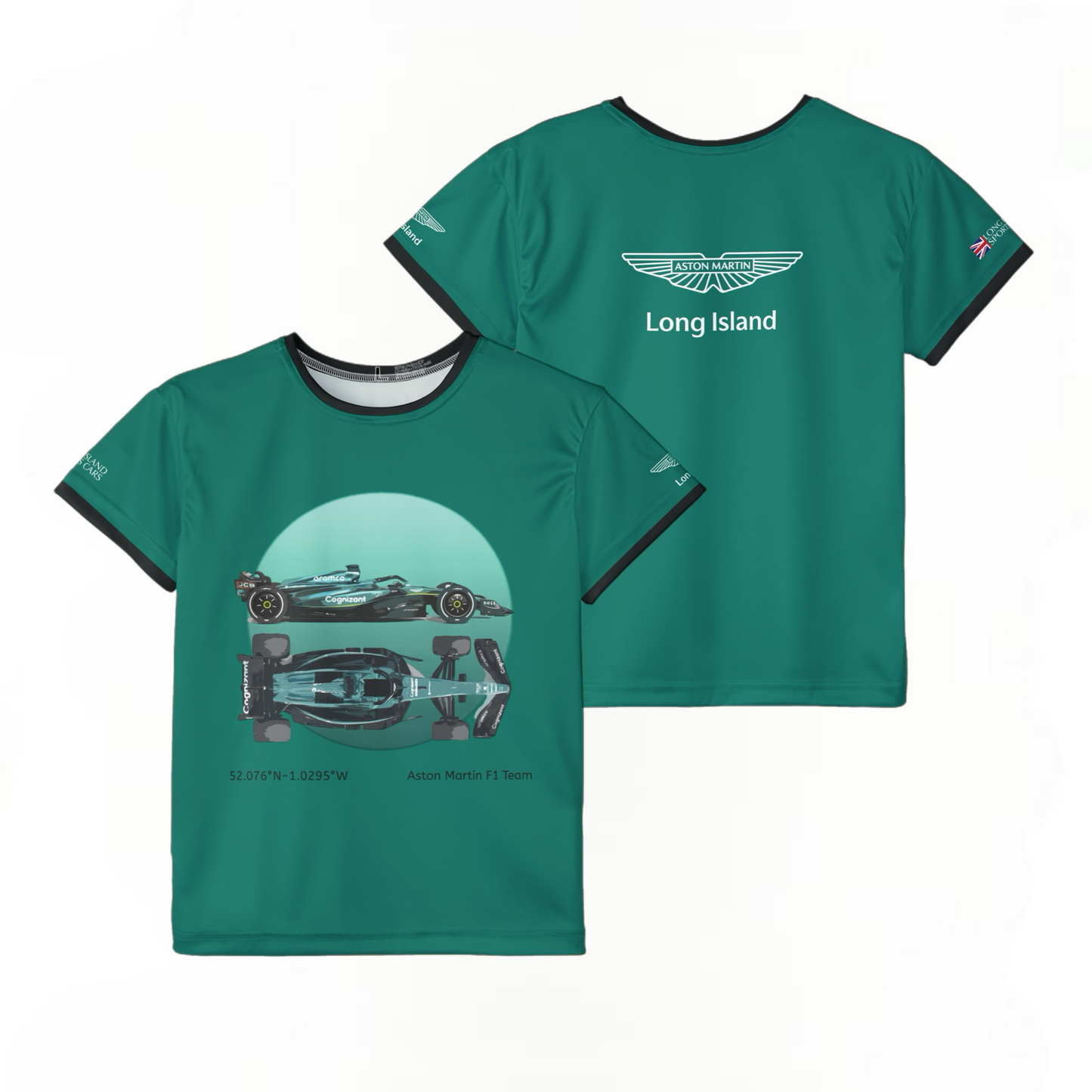 Kids Sports Jersey -Aston Martin Formula 1 inspired Design for Young Speed Enthusiasts