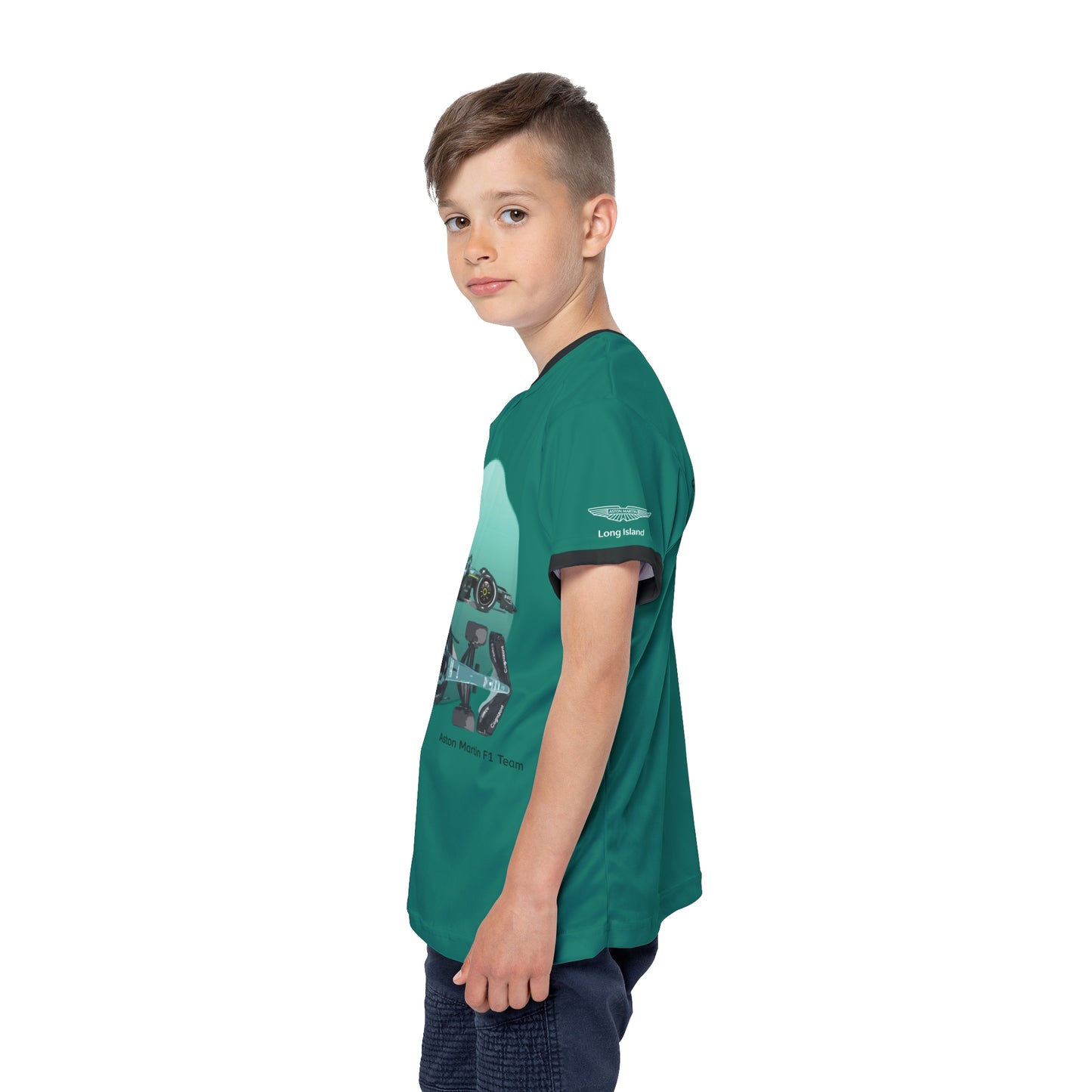 Kids Sports Jersey -Aston Martin Formula 1 inspired Design for Young Speed Enthusiasts