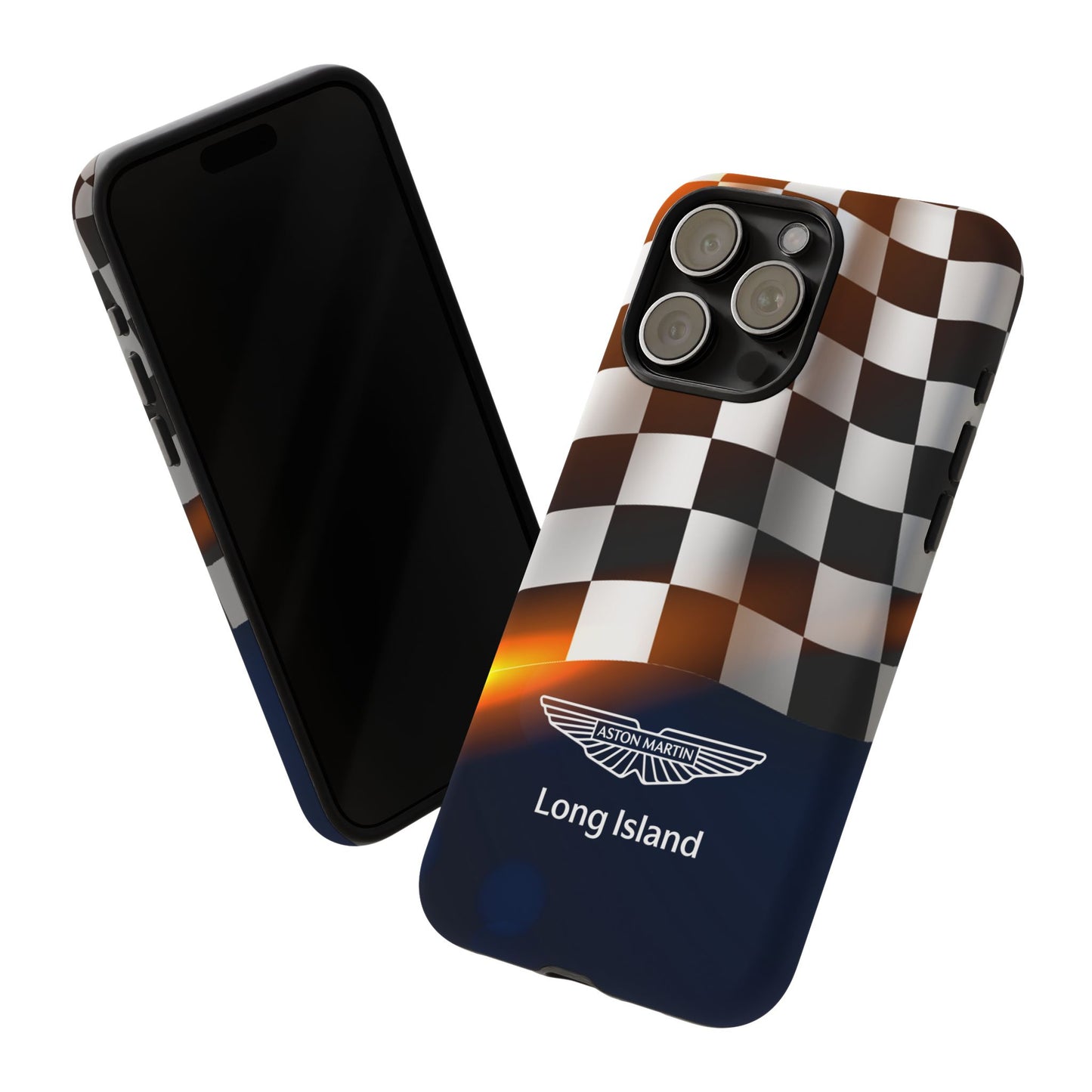 Aston Martin Long Island F1 Checkered Flag Impact-Resistant Phone Case | Durable Protection for Car Enthusiasts