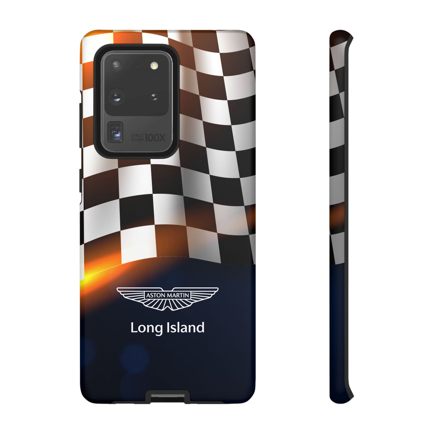 Aston Martin Long Island F1 Checkered Flag Impact-Resistant Phone Case | Durable Protection for Car Enthusiasts