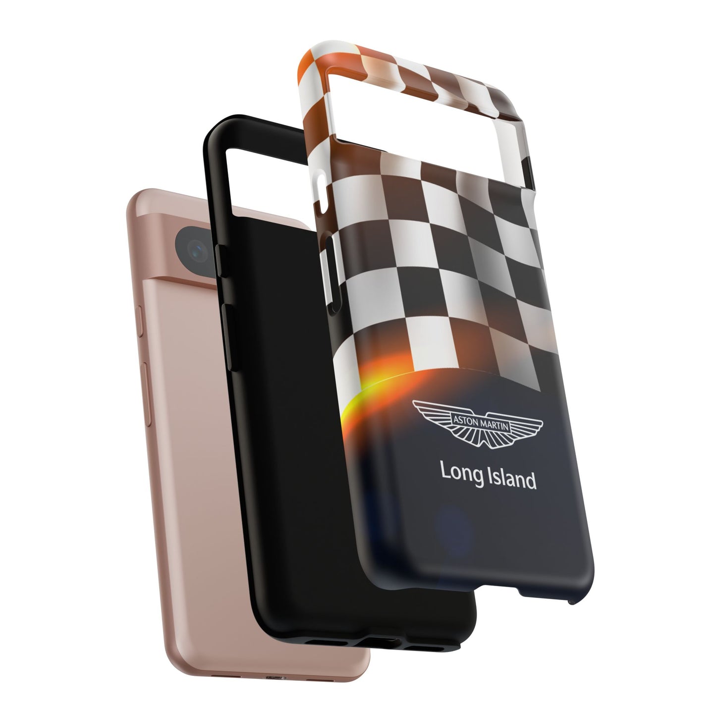 Aston Martin Long Island F1 Checkered Flag Impact-Resistant Phone Case | Durable Protection for Car Enthusiasts