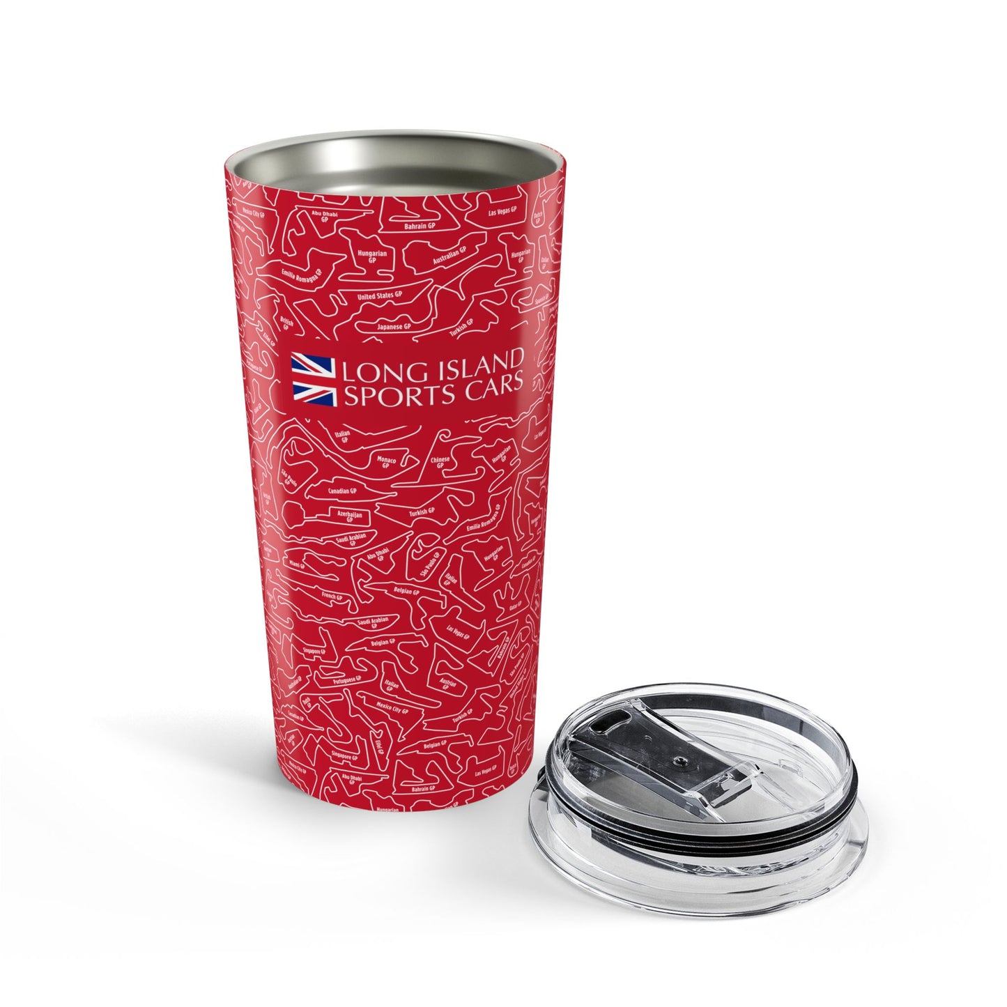 Long Island Sports Cars Vibrant Red F1 Racetrack 20oz Tumbler