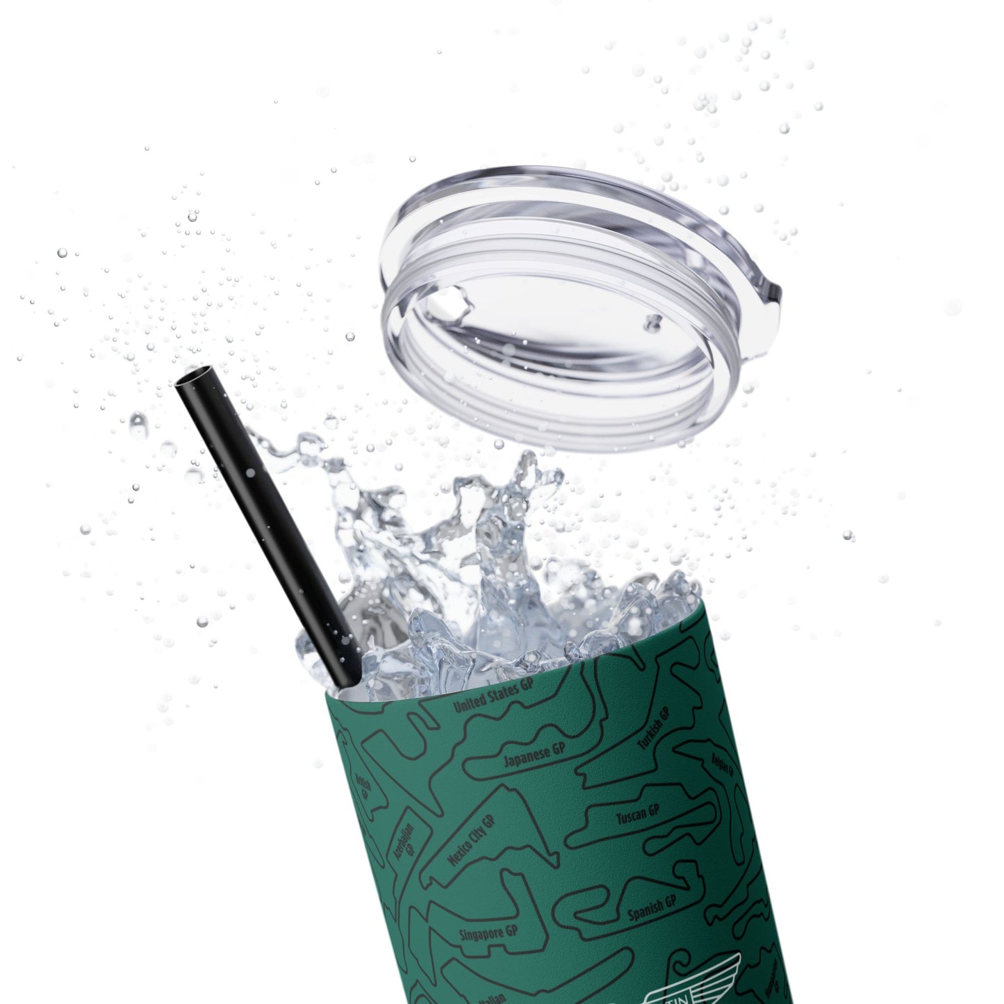 Aston Martin Long Island F1 Race Tracks 20oz Skinny Tumbler with Straw - Sleek Travel Mug for Car Enthusiasts