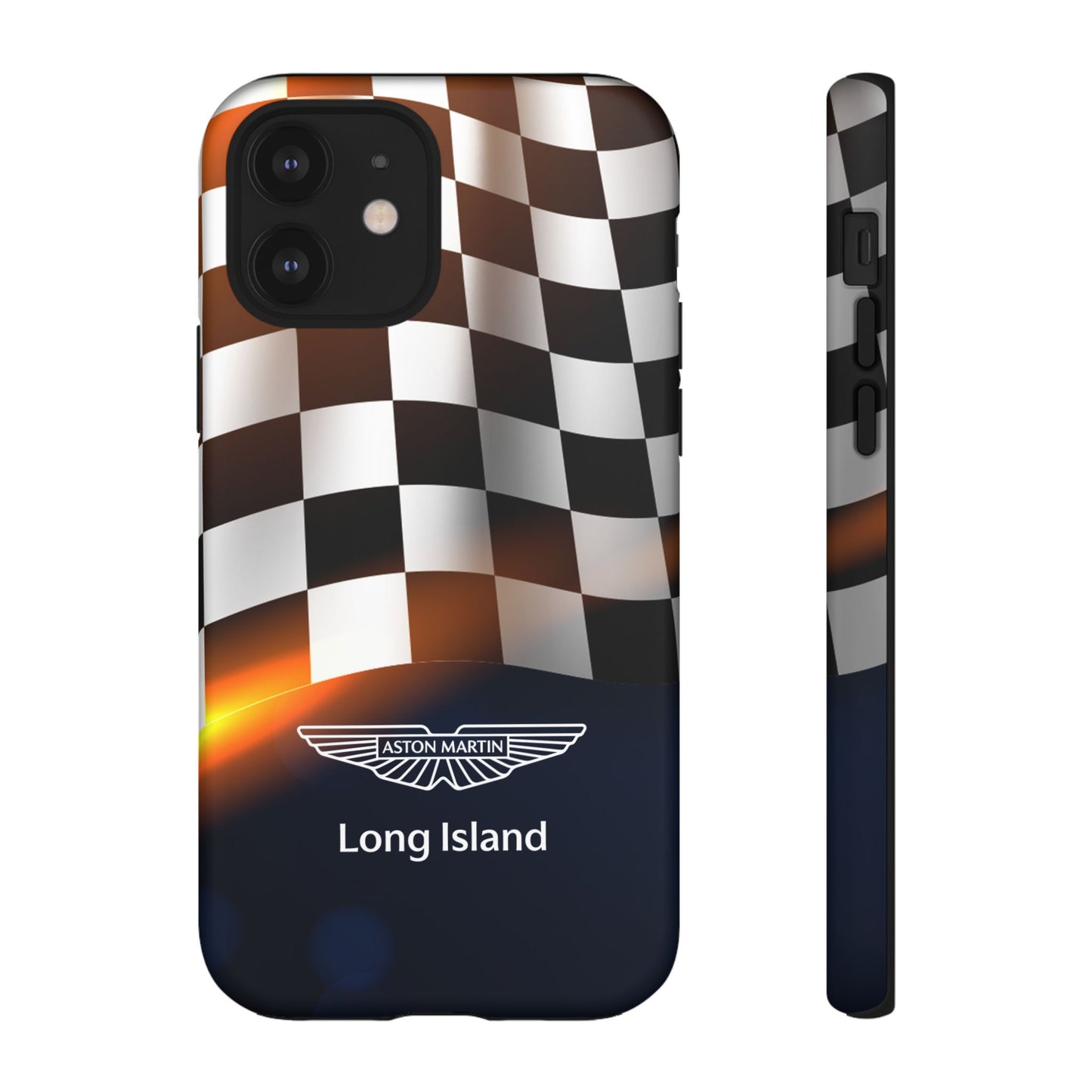 Aston Martin Long Island F1 Checkered Flag Impact-Resistant Phone Case | Durable Protection for Car Enthusiasts