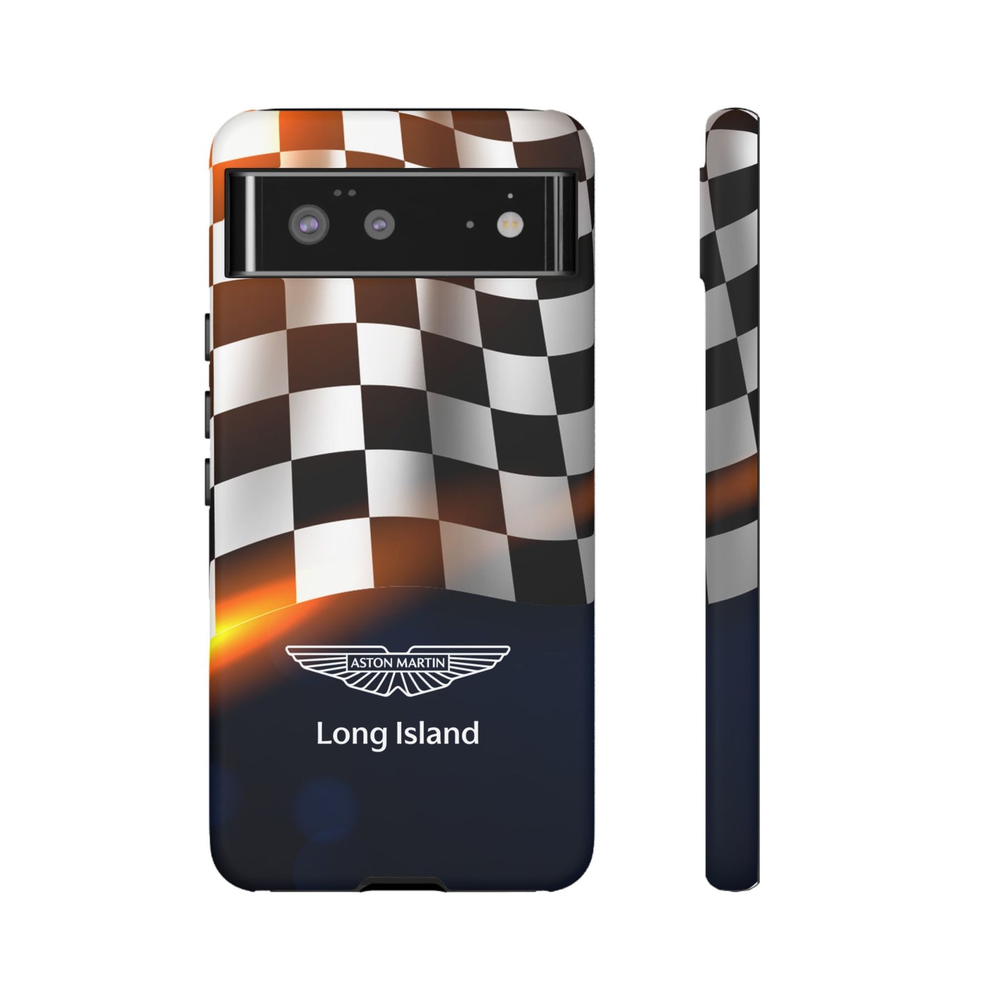 Aston Martin Long Island F1 Checkered Flag Impact-Resistant Phone Case | Durable Protection for Car Enthusiasts