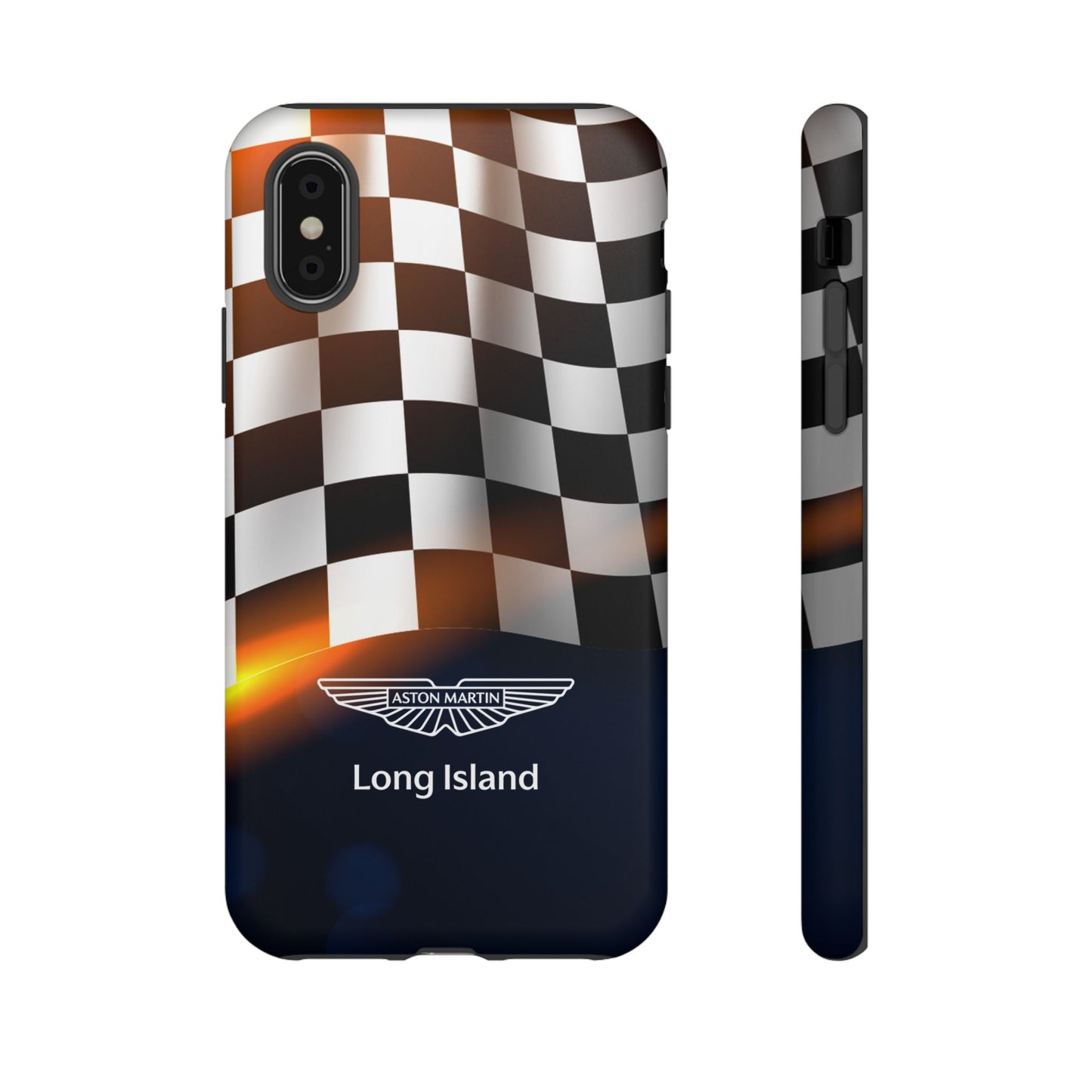 Aston Martin Long Island F1 Checkered Flag Impact-Resistant Phone Case | Durable Protection for Car Enthusiasts