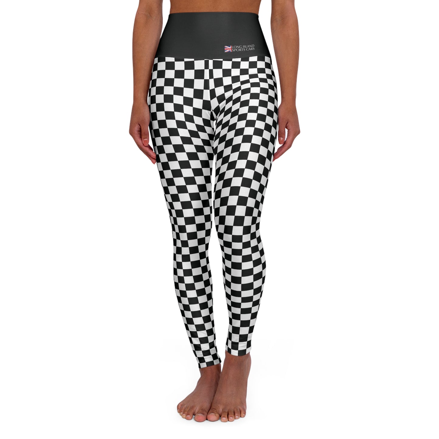 Long Island Sports Cars Checkered High Waisted Yoga Leggings - Stylish Comfort for Active Lifestyles