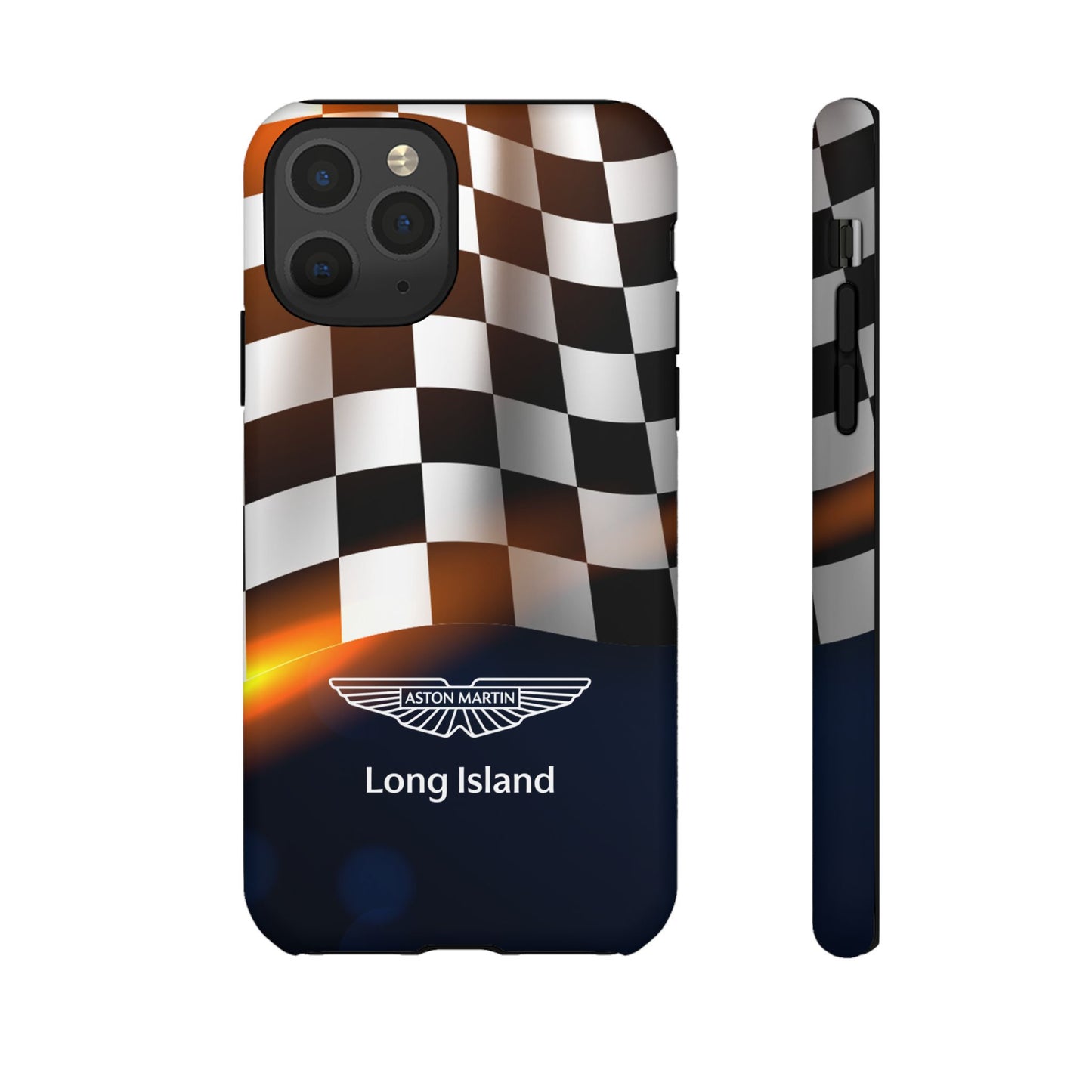 Aston Martin Long Island F1 Checkered Flag Impact-Resistant Phone Case | Durable Protection for Car Enthusiasts