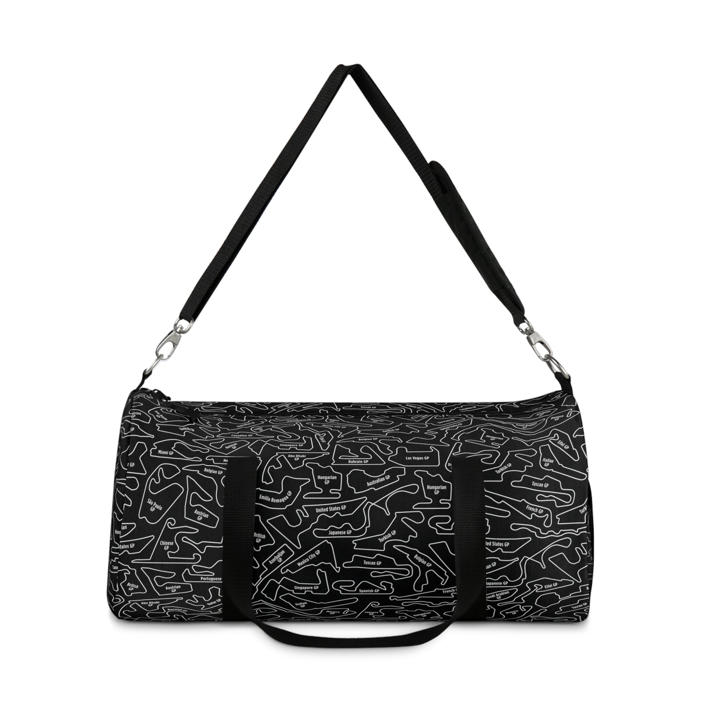 Long Island Sports Cars F1 Racetrack Vibrant Black Travel Duffel Bag