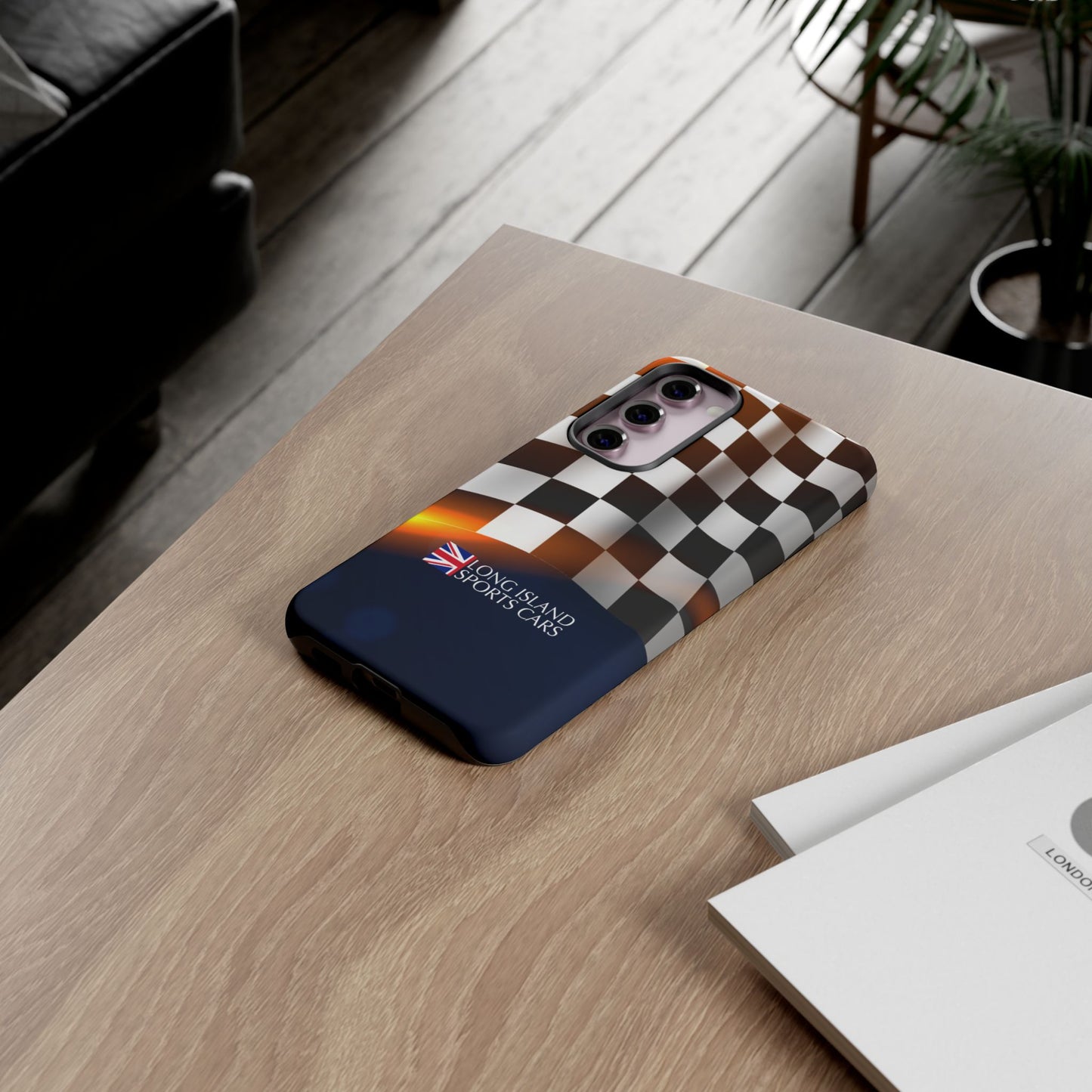 Long Island Sports Cars F1 Checkered Flag Impact-Resistant Phone Case | Durable Protection for Car Enthusiasts