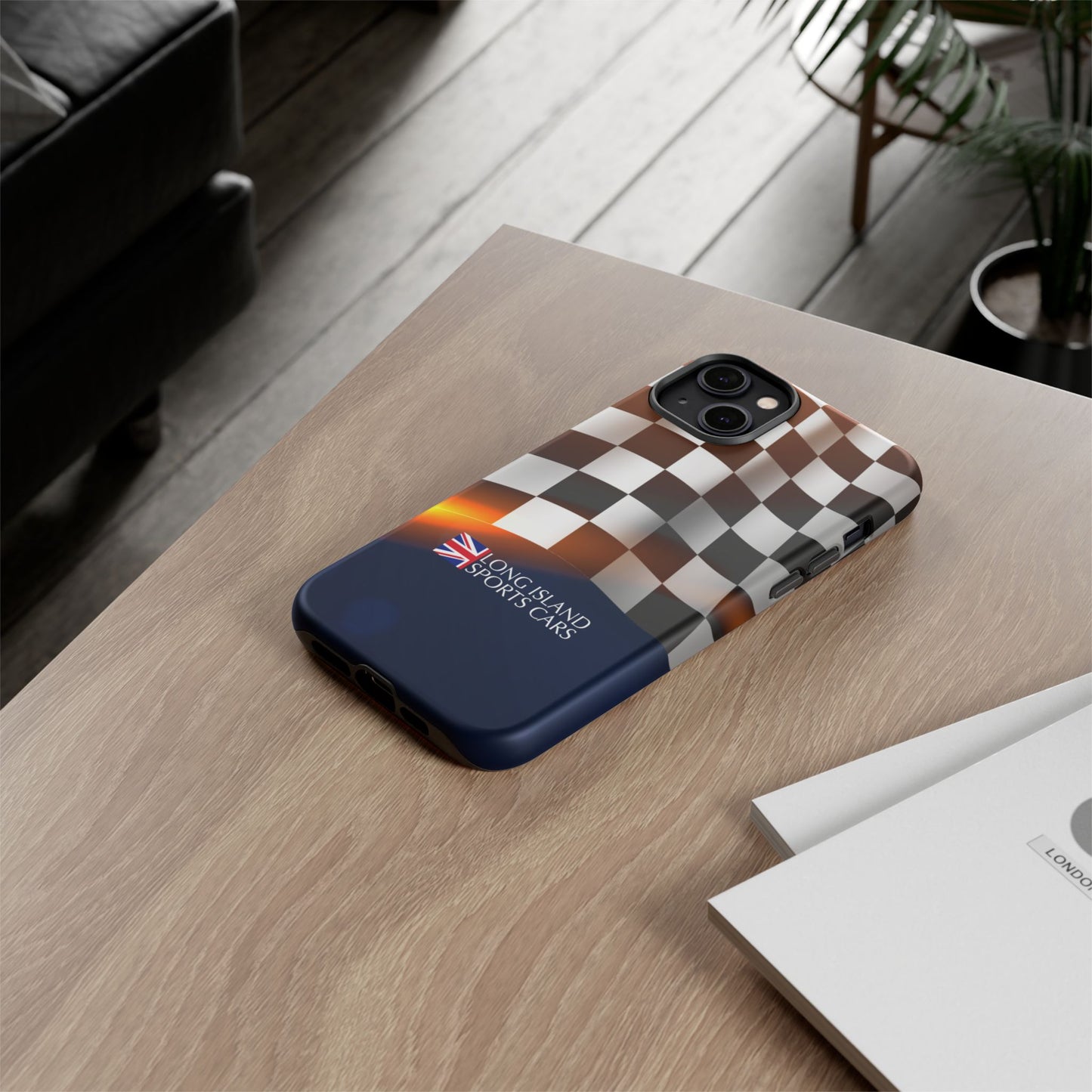 Long Island Sports Cars F1 Checkered Flag Impact-Resistant Phone Case | Durable Protection for Car Enthusiasts