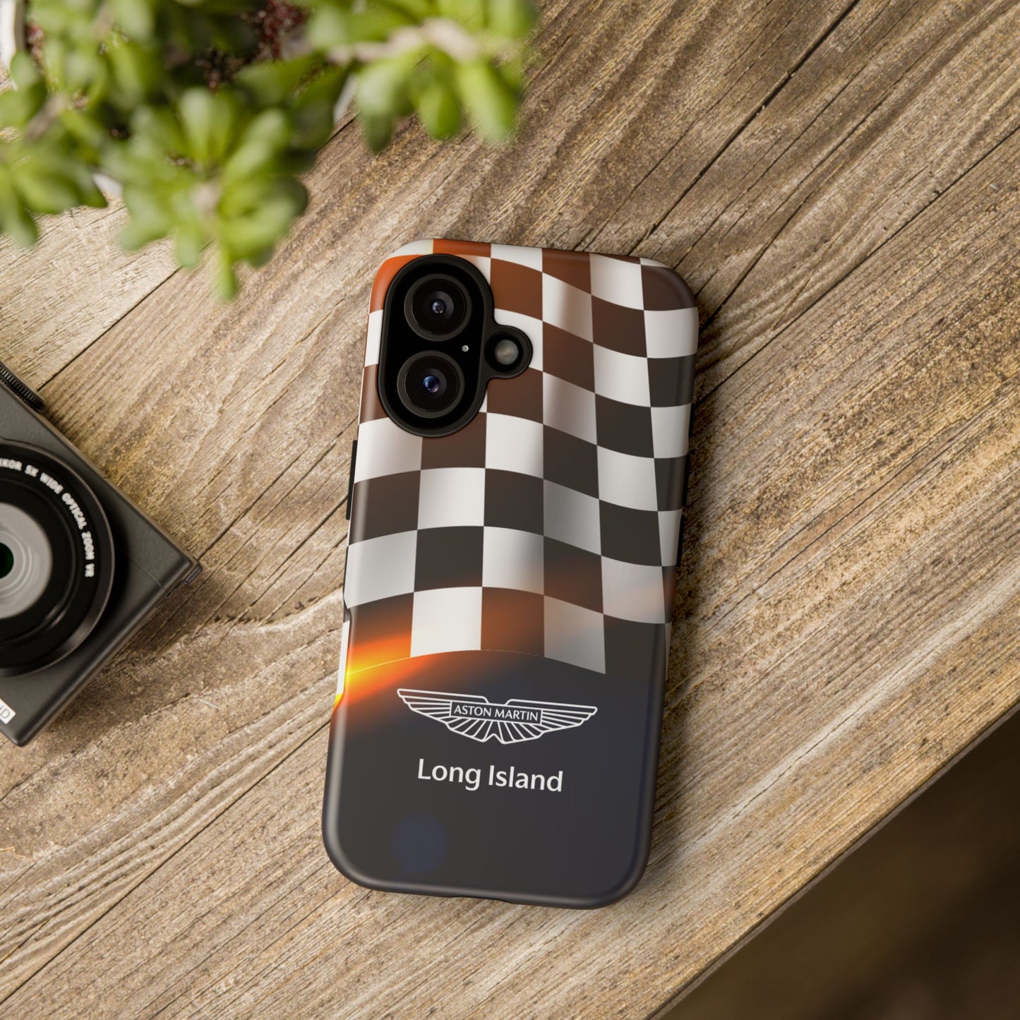 Aston Martin Long Island F1 Checkered Flag Impact-Resistant Phone Case | Durable Protection for Car Enthusiasts