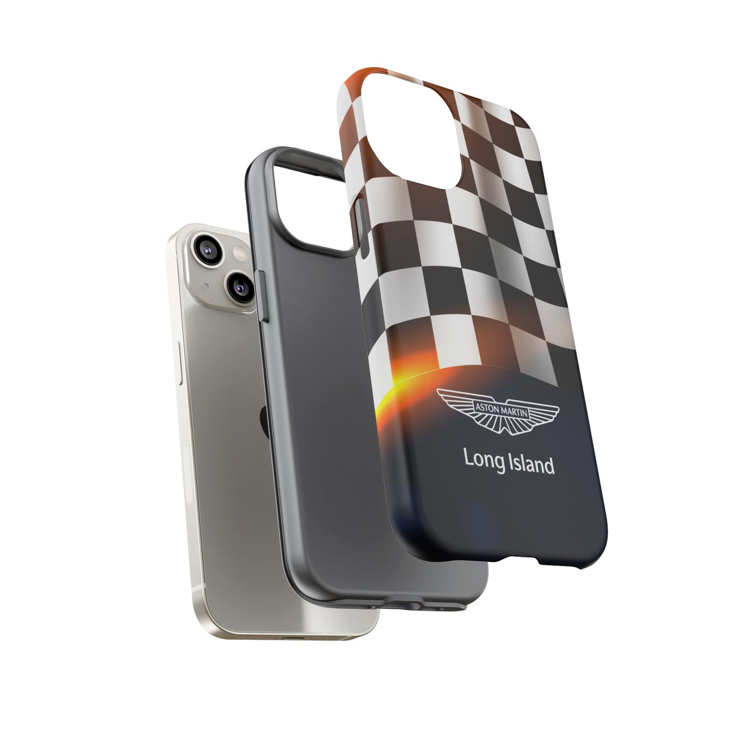 Aston Martin Long Island F1 Checkered Flag Impact-Resistant Phone Case | Durable Protection for Car Enthusiasts