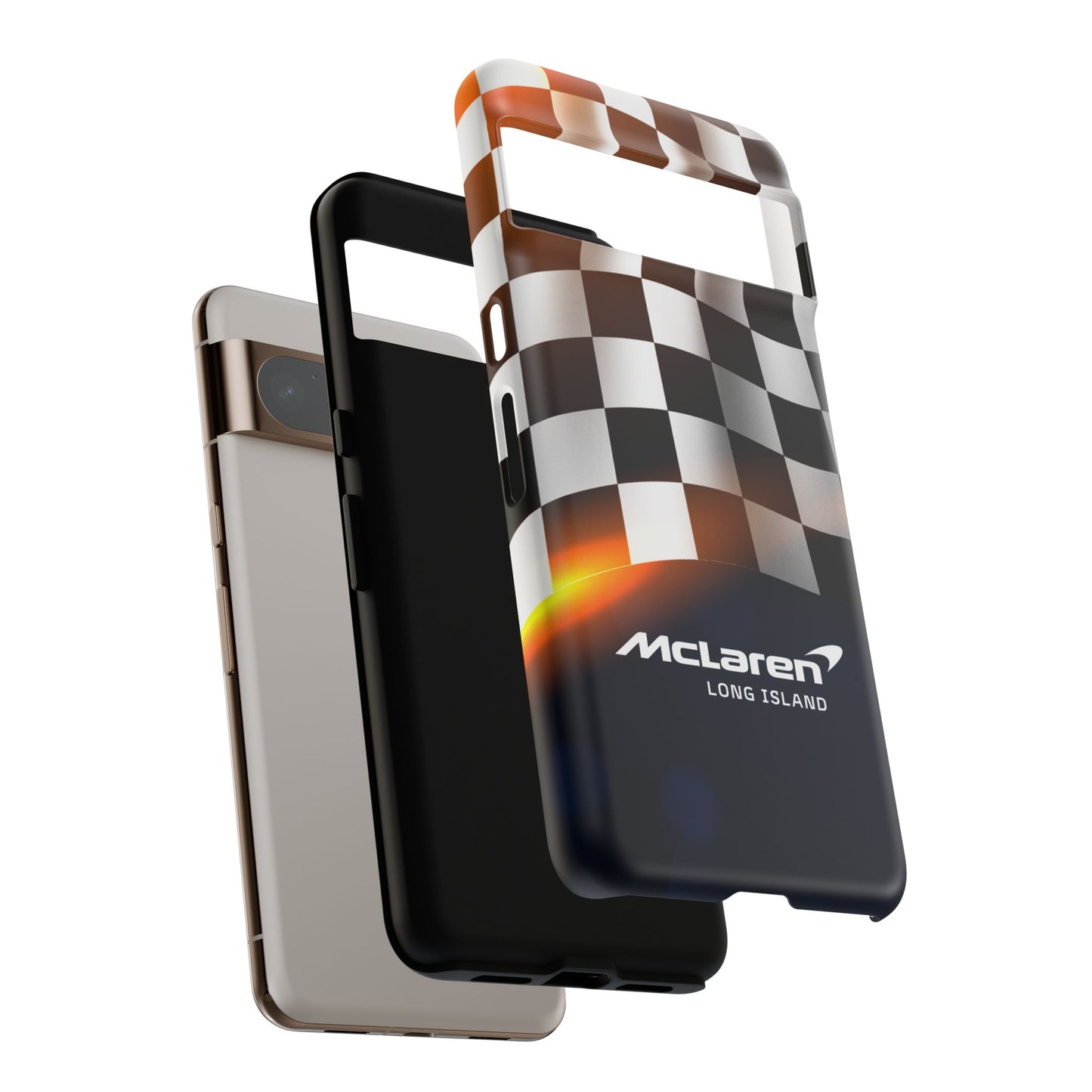 McLaren Long Island F1 Checkered Flag Impact-Resistant Phone Case | Durable Protection for Car Enthusiasts