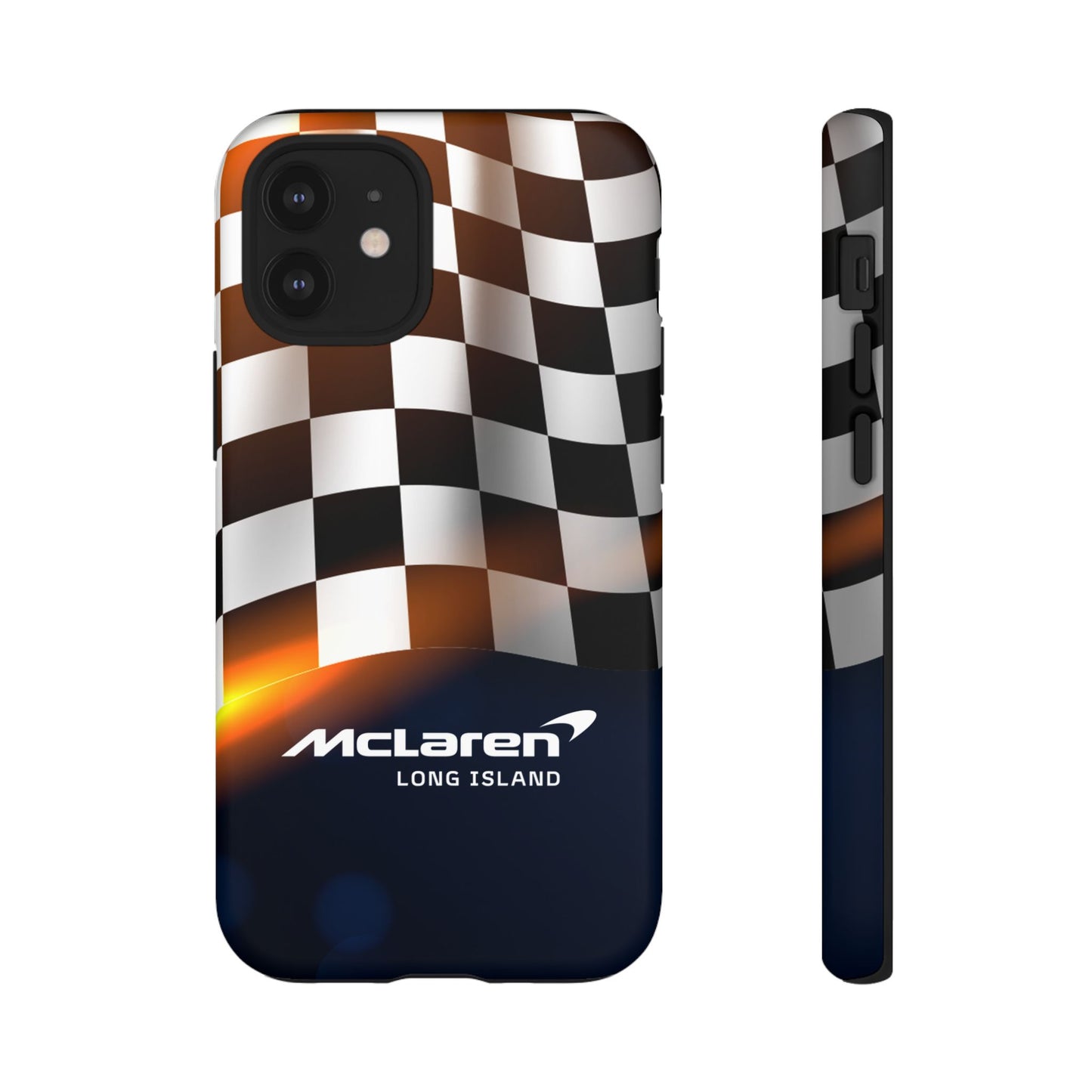 McLaren Long Island F1 Checkered Flag Impact-Resistant Phone Case | Durable Protection for Car Enthusiasts