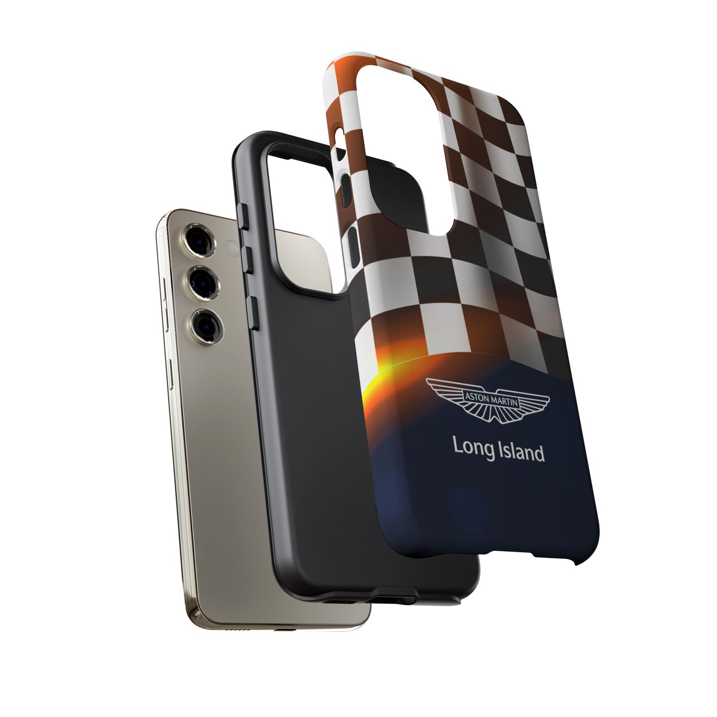 Aston Martin Long Island F1 Checkered Flag Impact-Resistant Phone Case | Durable Protection for Car Enthusiasts