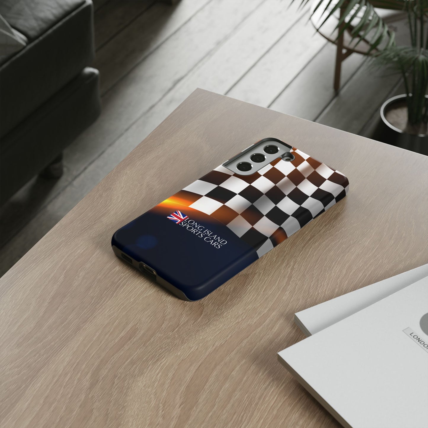 Long Island Sports Cars F1 Checkered Flag Impact-Resistant Phone Case | Durable Protection for Car Enthusiasts